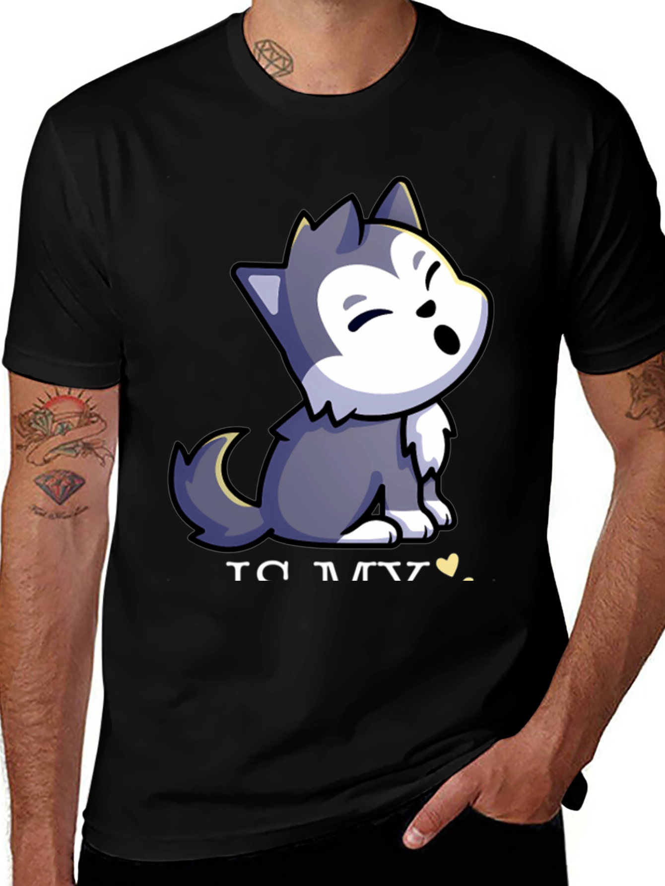 Variant 13 of Cute Wolf Cartoon Black T-Shirt