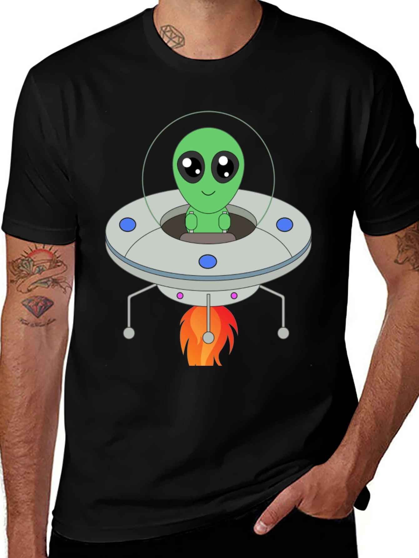 Variant 22 of Alien UFO T-Shirt - Black Graphic Tee