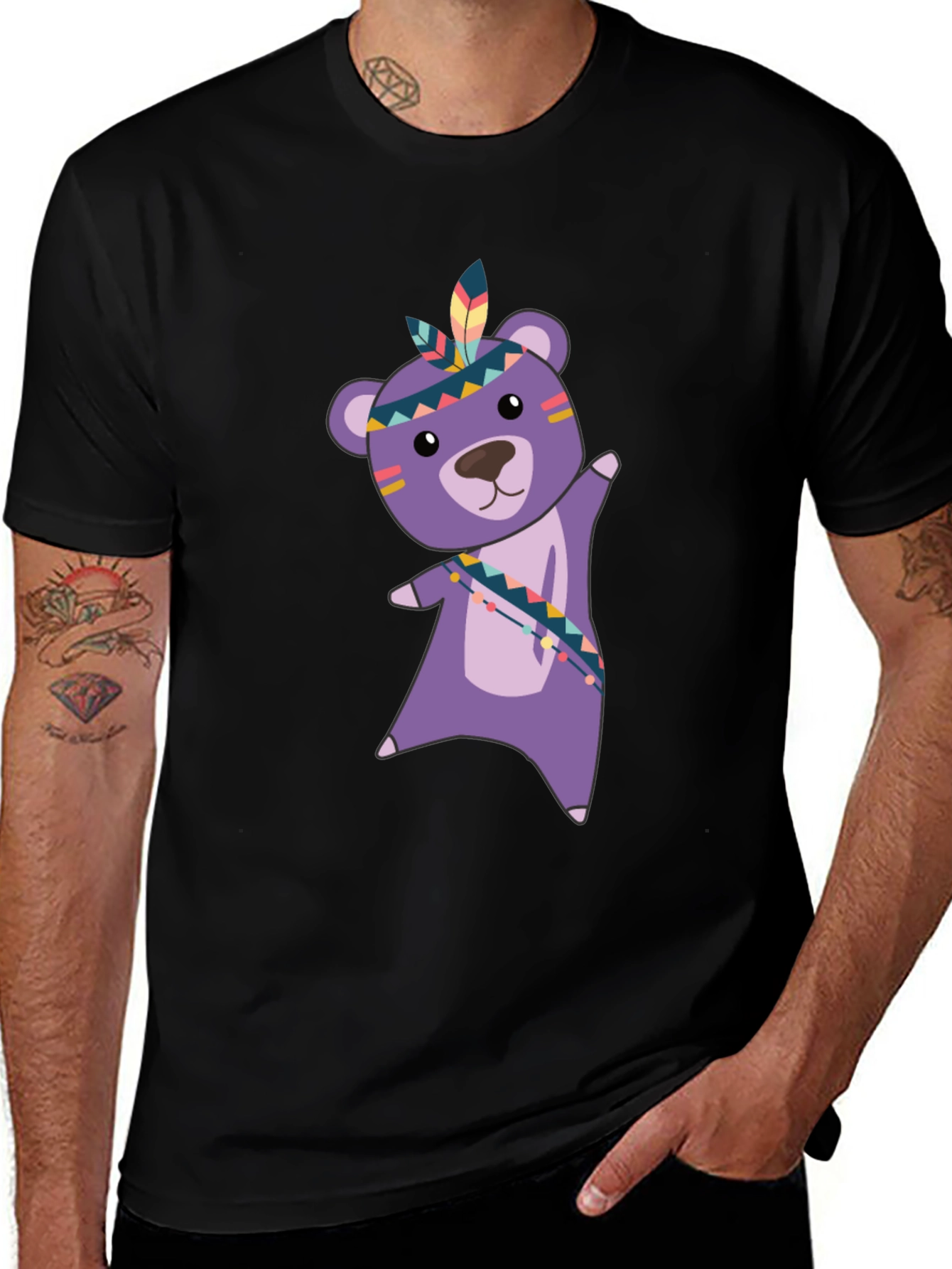 Variant 15 of Cute Bear Graphic Tee - Black Cotton T-Shirt