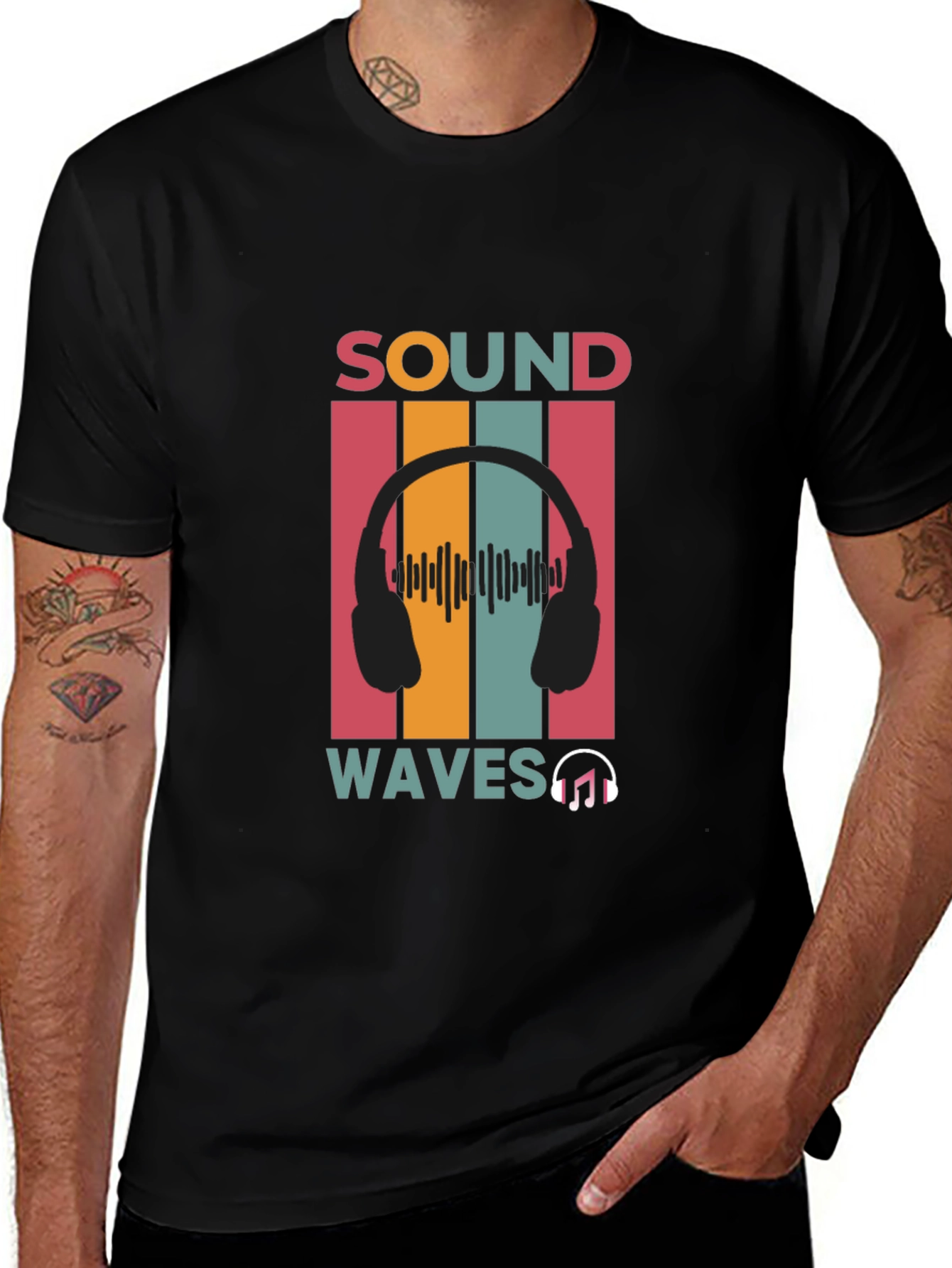 Variant 18 of Sound Waves Music Graphic Black T-Shirt