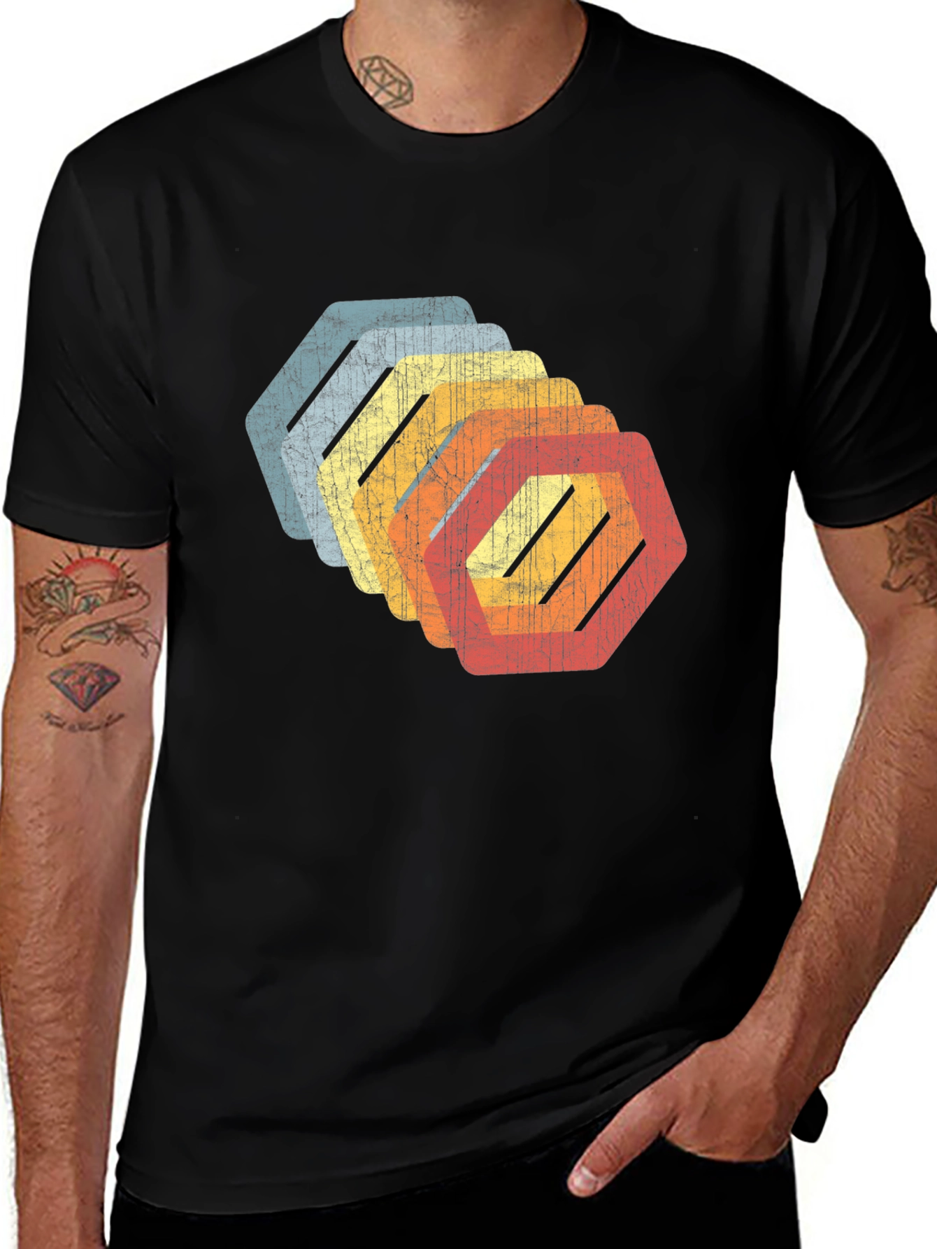 Variant 12 of Retro Hexagon Graphic Tee - Black