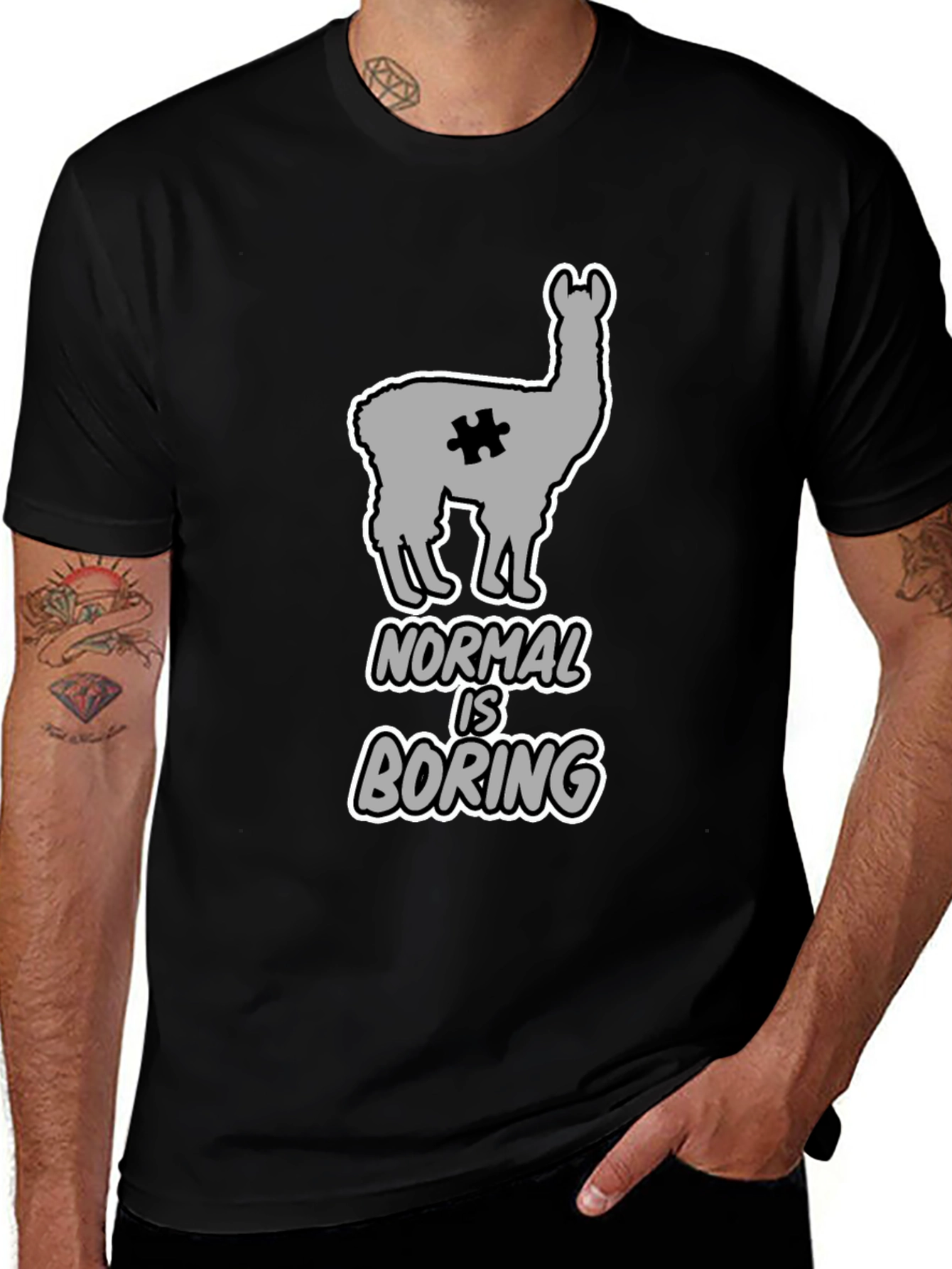 Normal is Boring Graphic T-Shirt - Llama Puzzle Tee