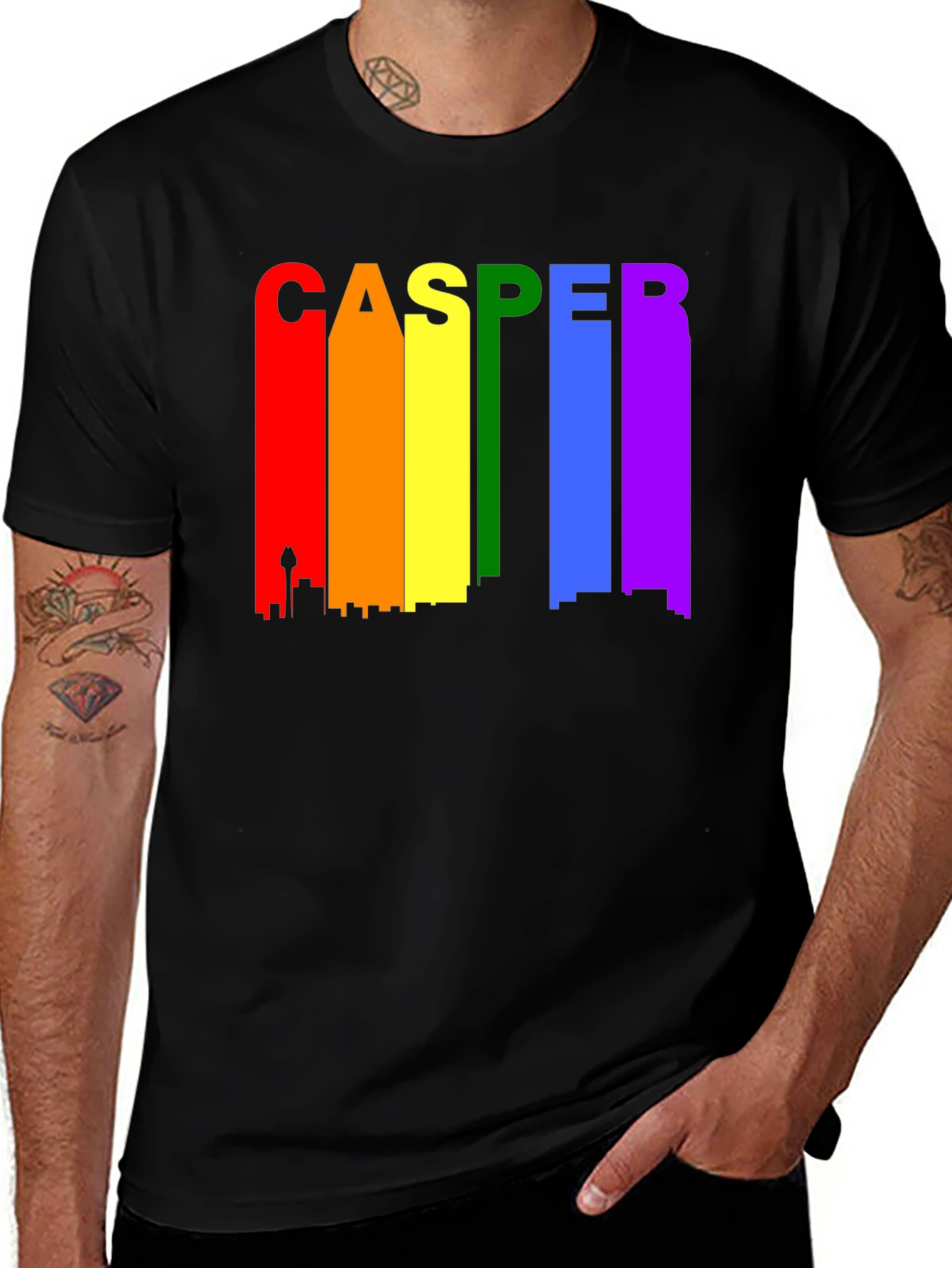 Variant 22 of CASPER Cityscape Pride T-Shirt - Black Crew Neck Tee