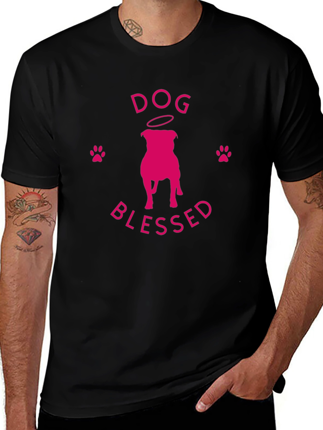 Variant 23 of Dog Blessed T-Shirt - Pink Graphic Print
