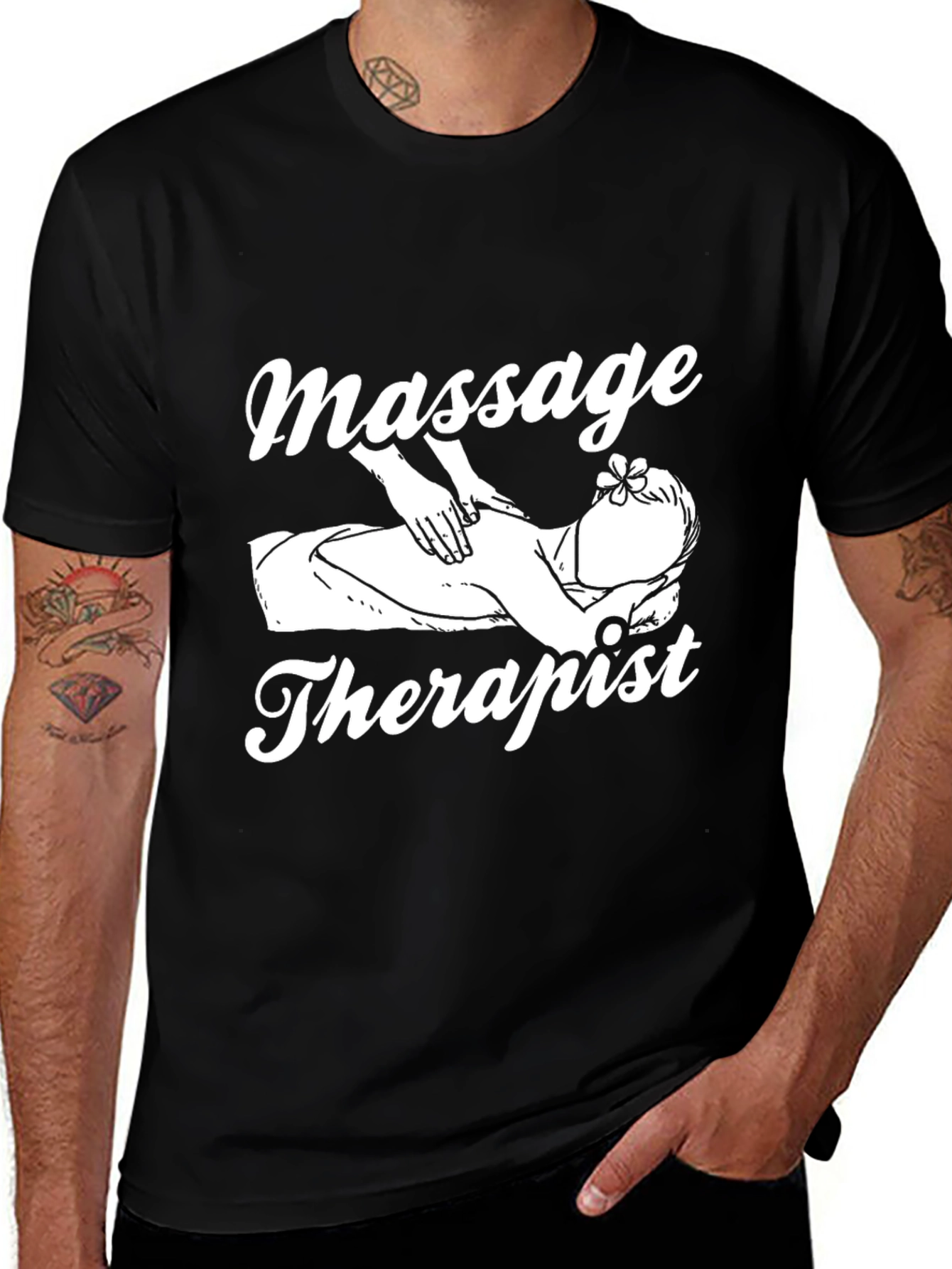Variant 3 of Massage Therapist Graphic T-Shirt, Black Cotton Tee