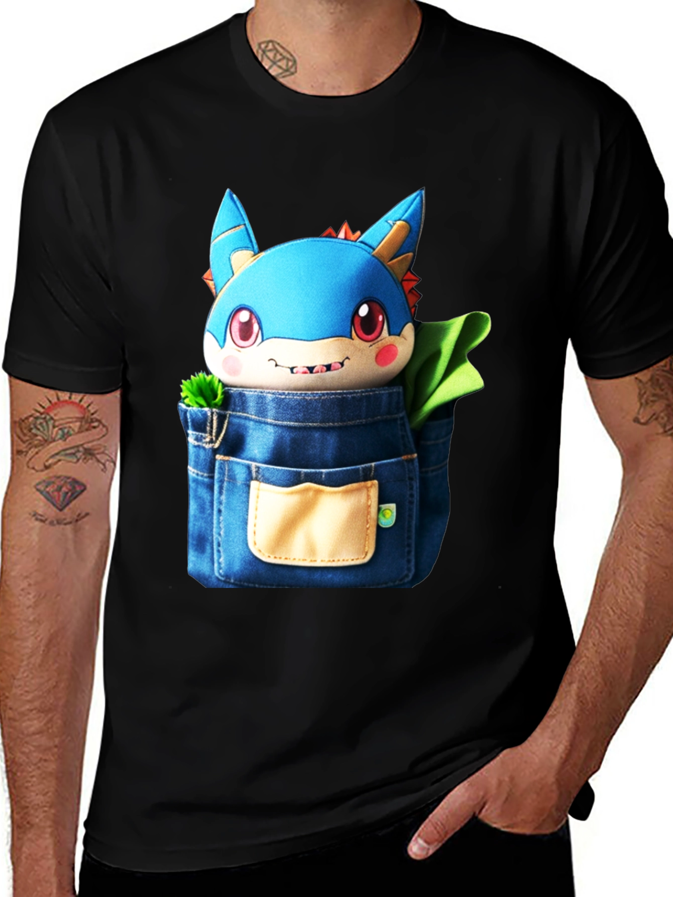 Variant 10 of Cute Monster Pocket T-Shirt - Fun & Unique Graphic Tee