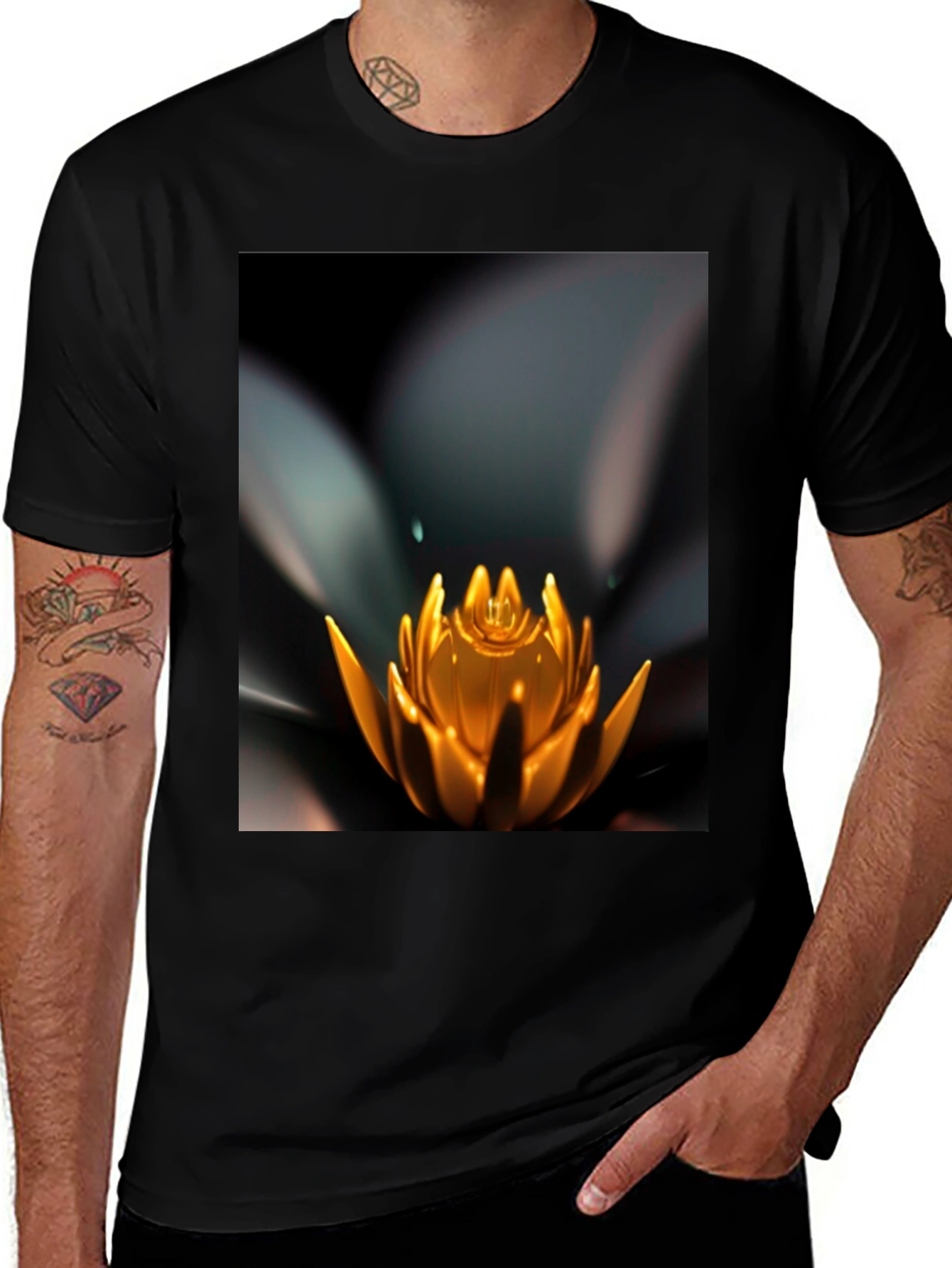 Variant 17 of Lotus Flower Graphic Black T-Shirt