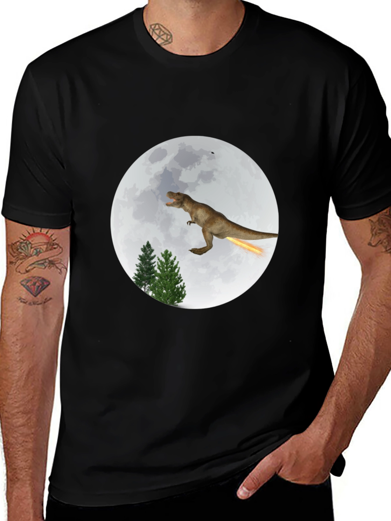 T-Rex Moon Rocket T-Shirt - Men's Black Tee