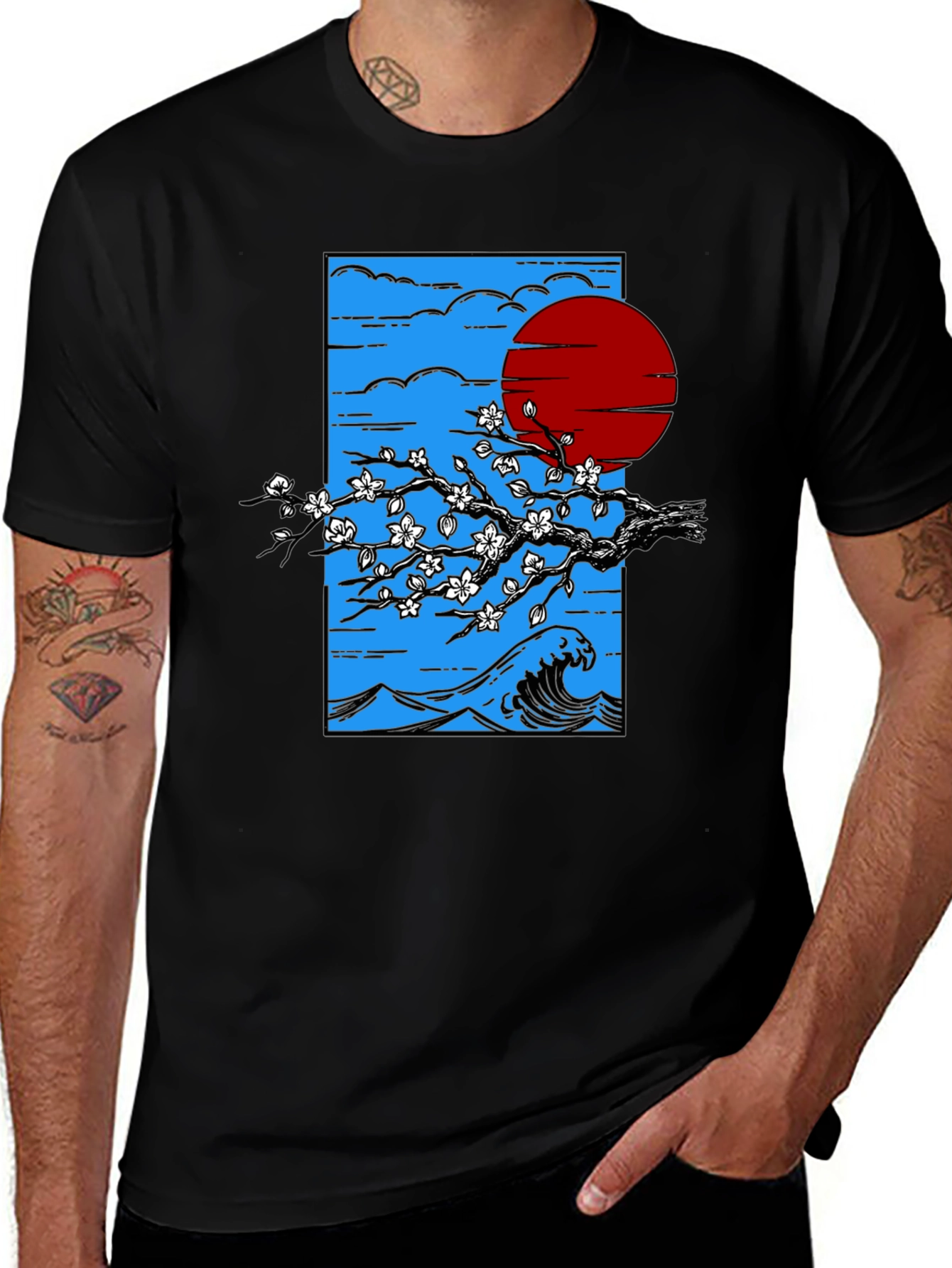 Variant 25 of Japanese Wave & Sun Graphic T-Shirt
