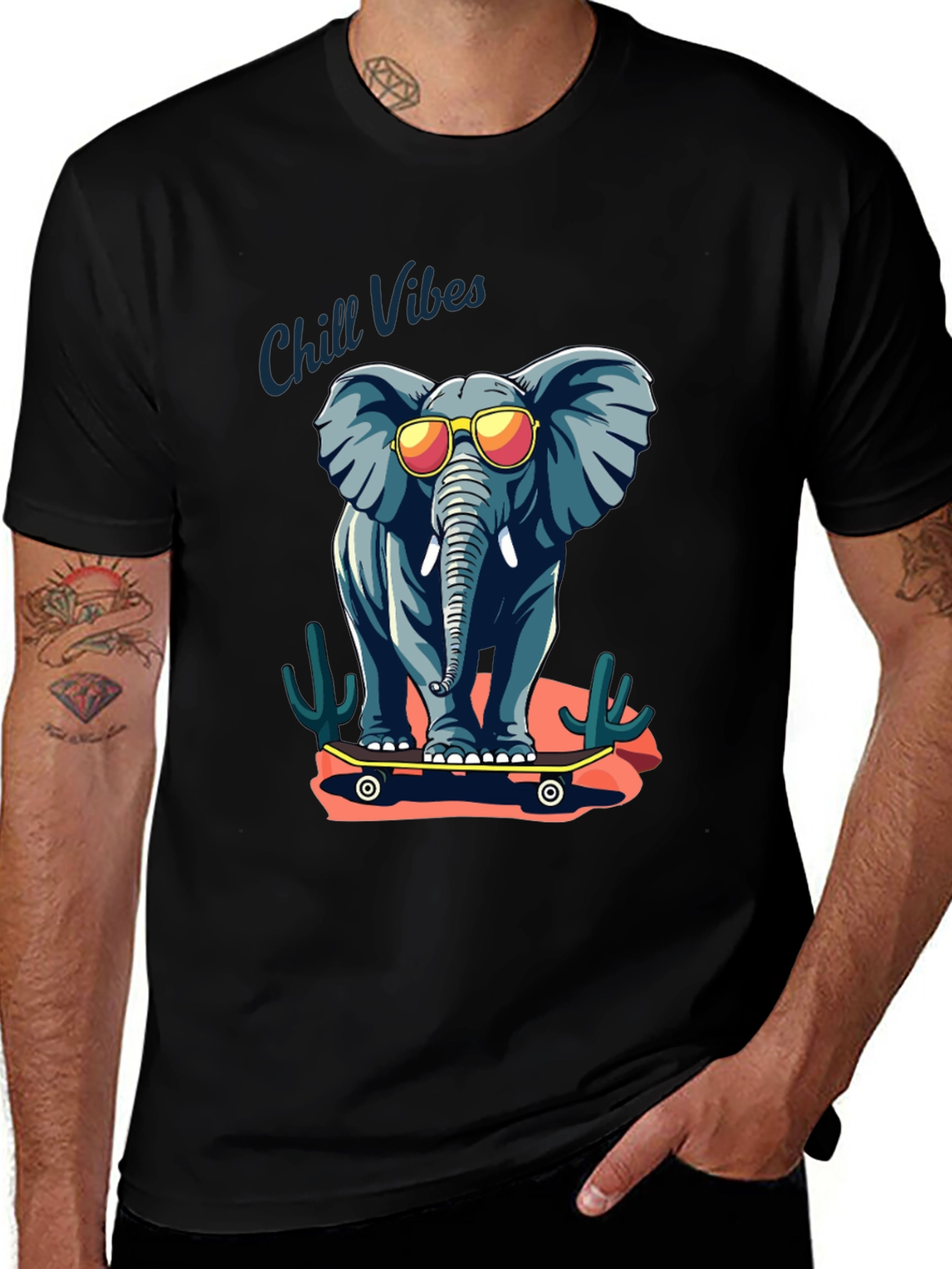 Variant 30 of Chill Vibes Elephant Skateboard T-Shirt