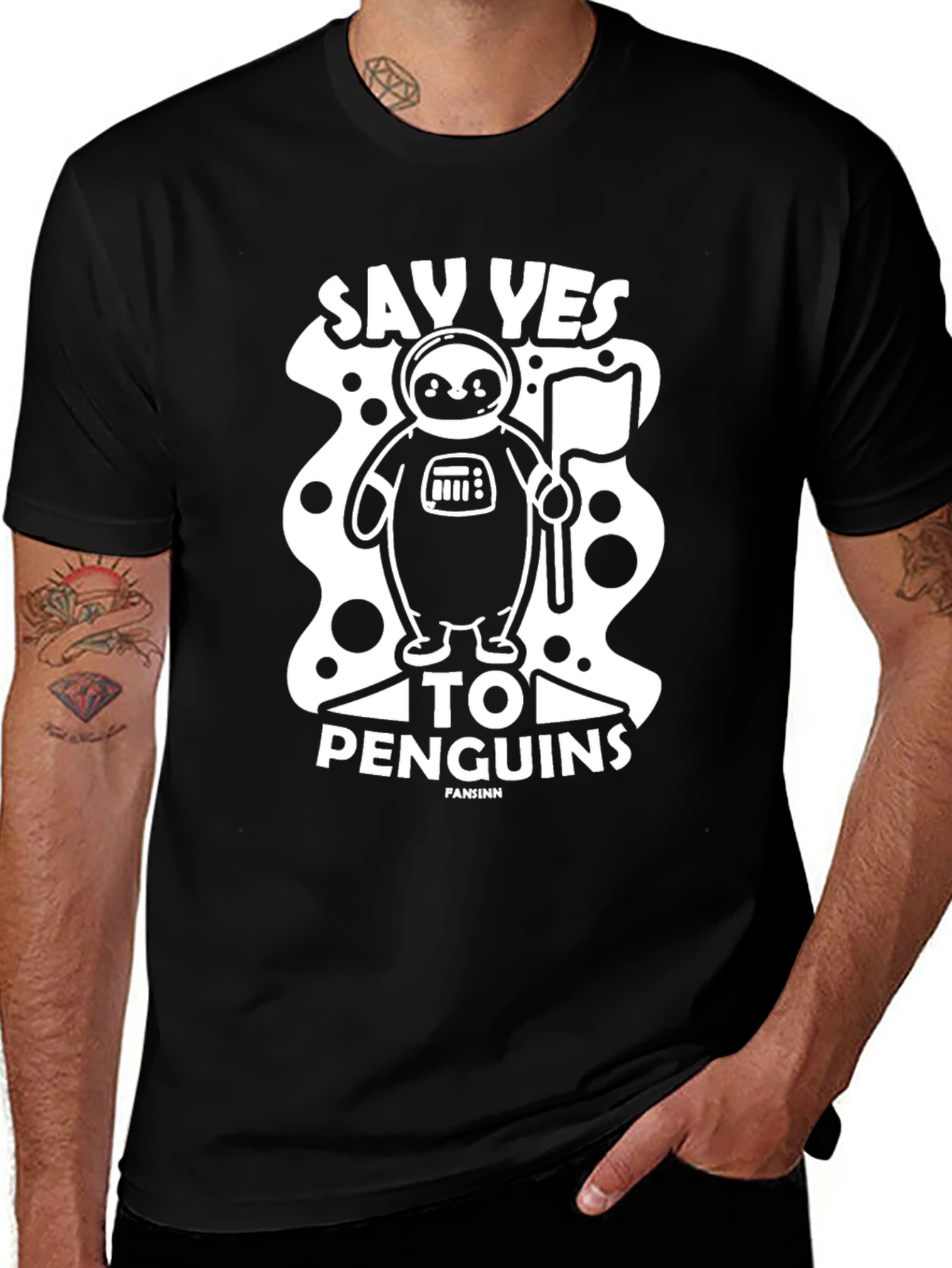 Variant 13 of Say Yes To Penguins T-Shirt - Black Crew Neck