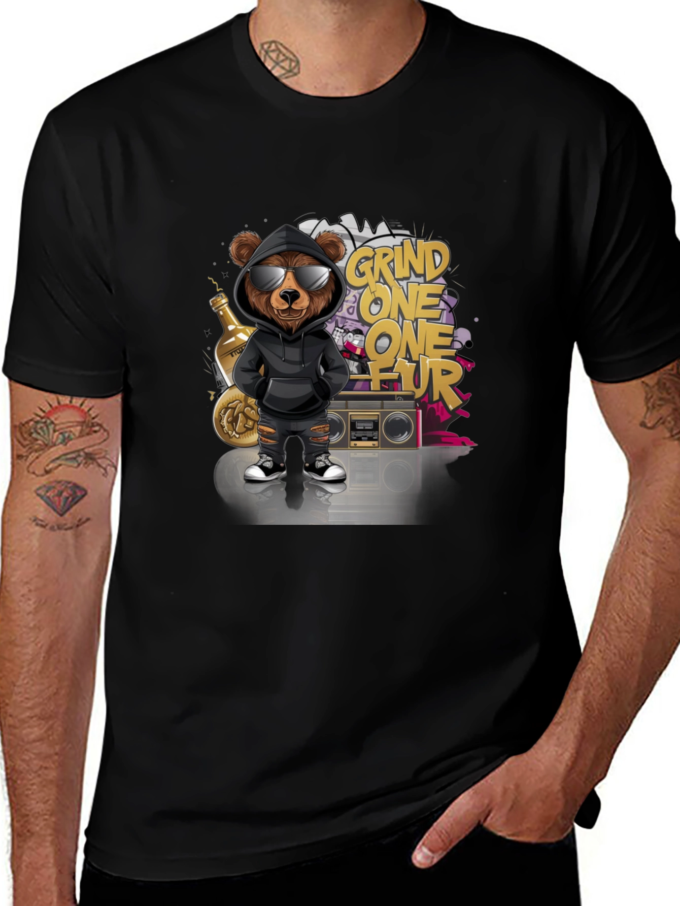 Variant 11 of Grind One One Fur Bear Graphic Tee - Black