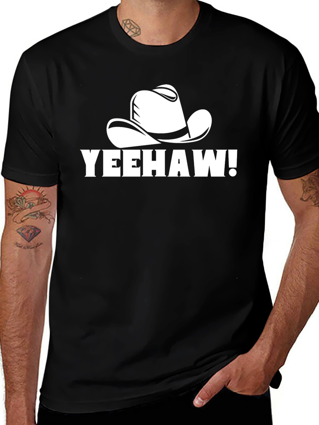 Variant 14 of Yeehaw Cowboy Hat Graphic Tee - Black Cotton T-Shirt