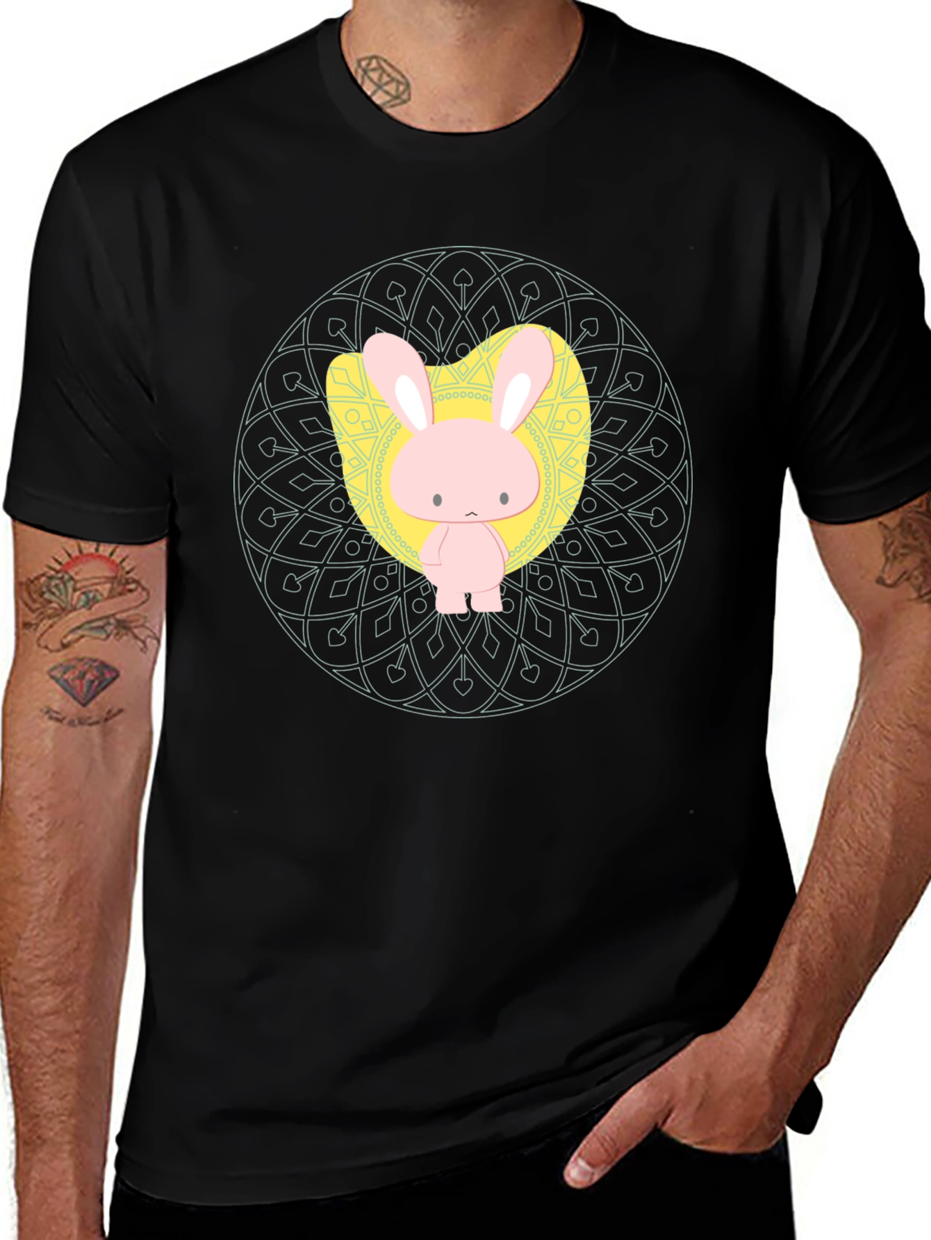 Variant 22 of Cute Bunny Graphic Tee - Black Unisex T-Shirt