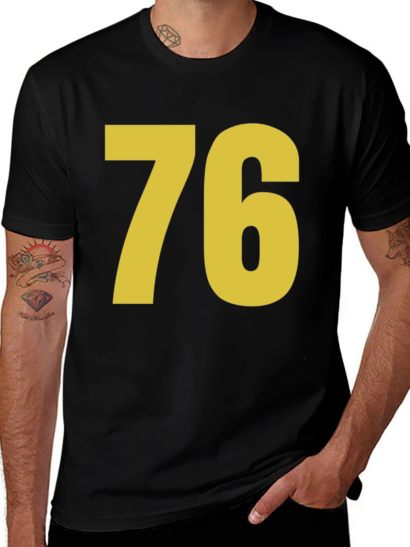 Variant 17 of Retro Number 76 Graphic T-Shirt - Black