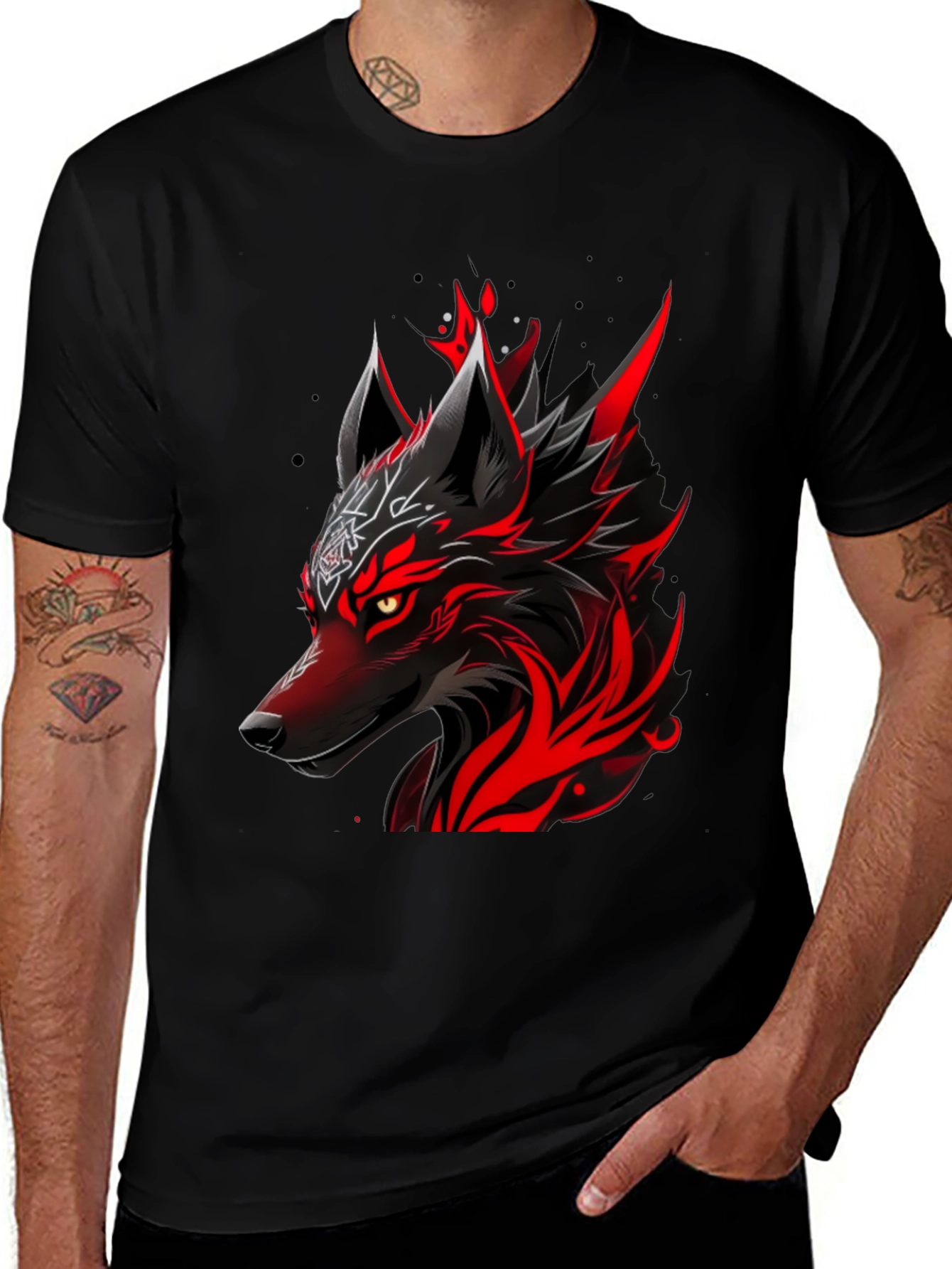 Variant 29 of Red & Black Wolf Graphic Tee - Men's Style