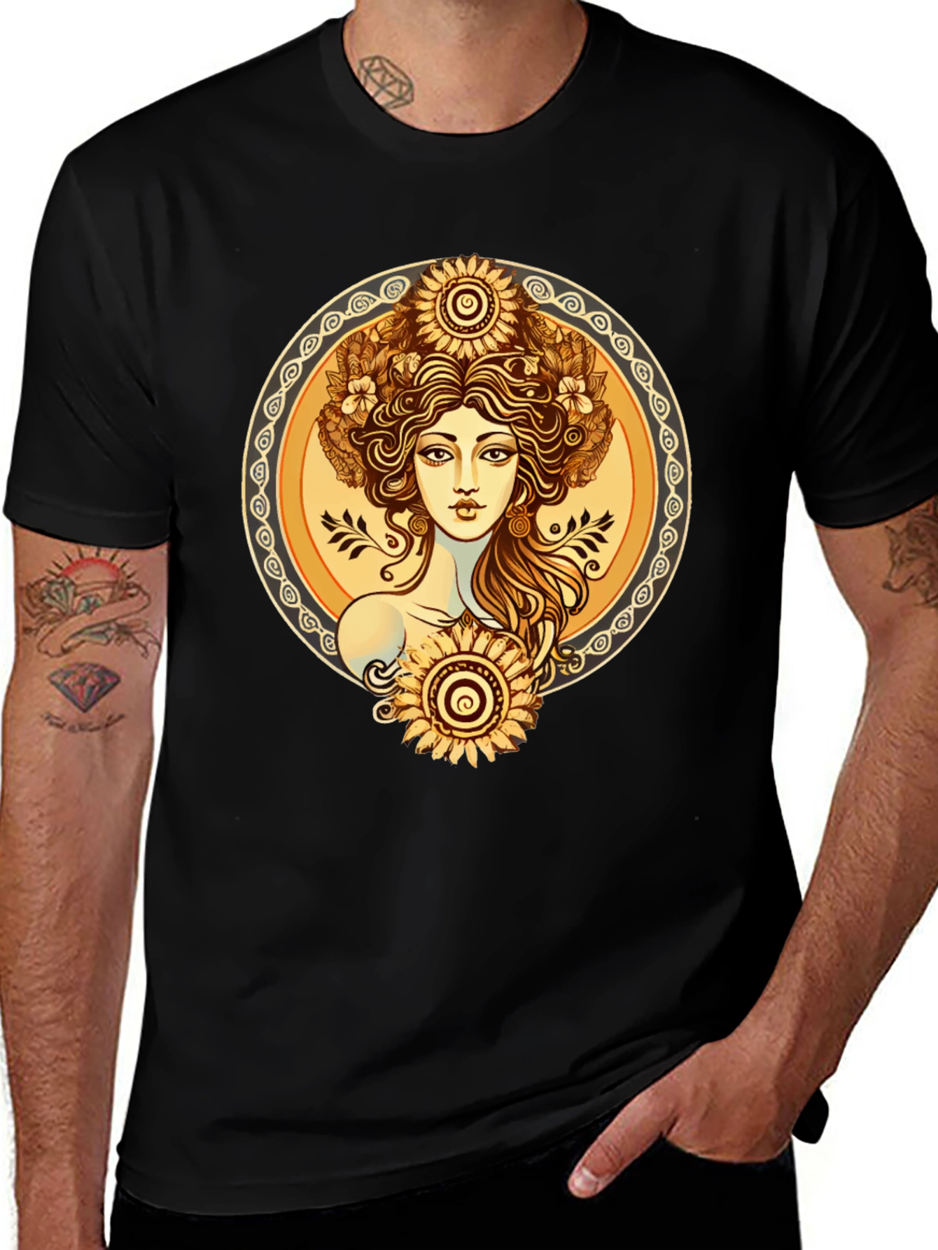 Variant 5 of Sunflower Goddess Graphic Tee - Black
