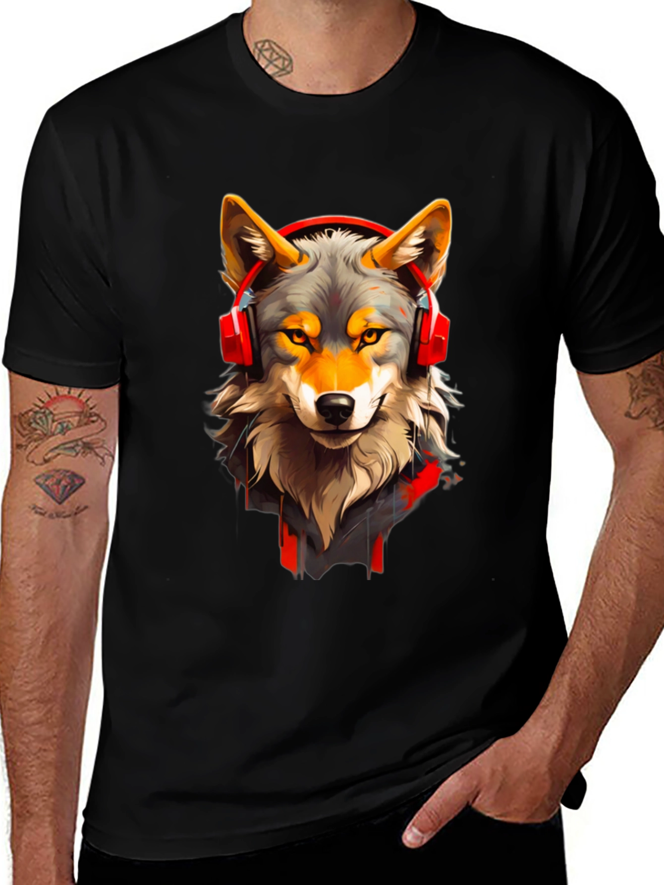 Variant 7 of Wolf Headphone Graphic Tee - Stylish Animal T-Shirt