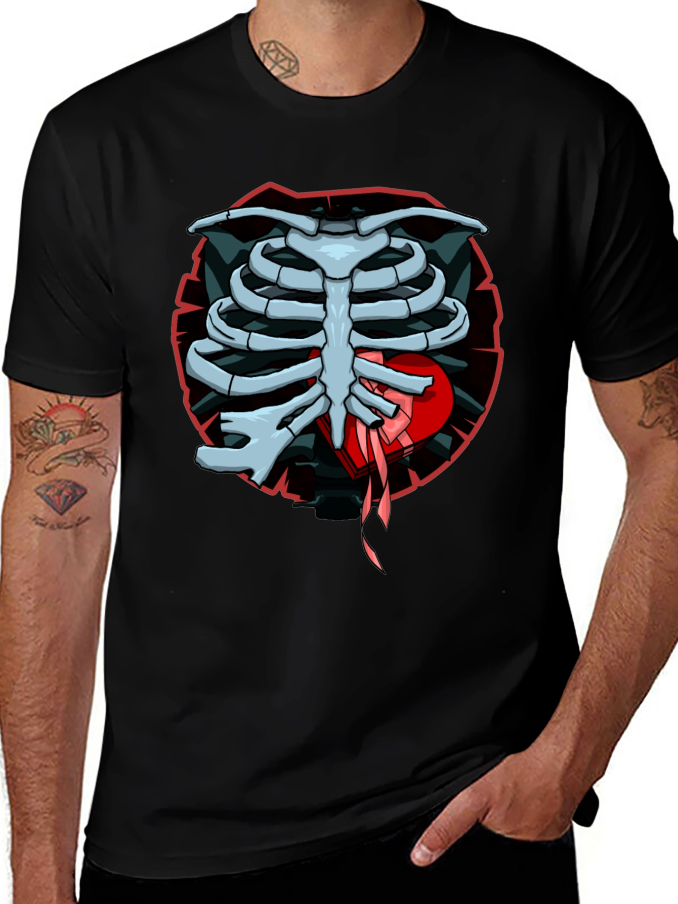 Variant 16 of Rib Cage Heart Graphic T-Shirt - Men's Casual Tee