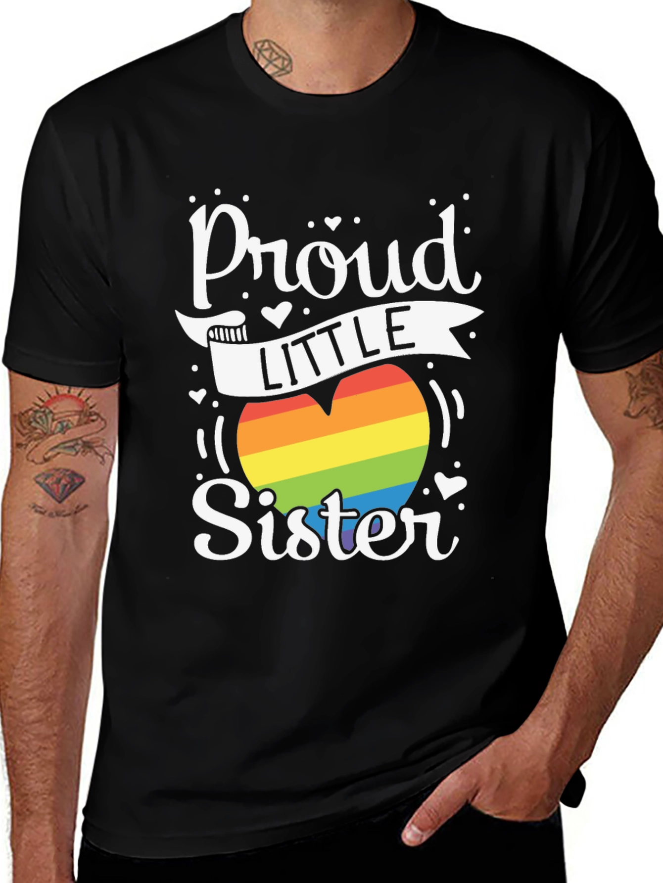 Variant 2 of Proud Little Sister LGBTQ Pride Rainbow Heart T-Shirt