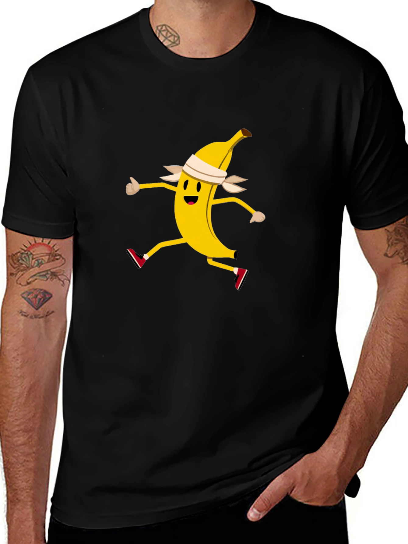 Variant 2 of Funny Running Banana T-Shirt - Black