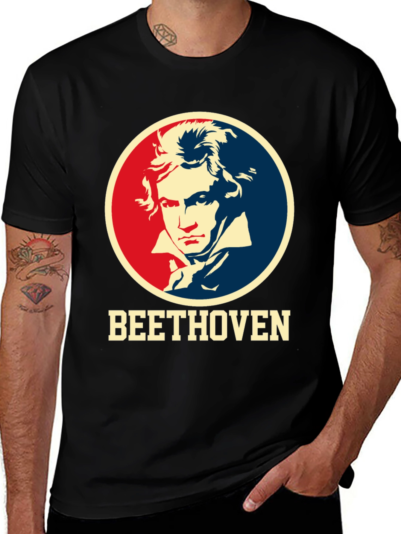 Beethoven Portrait Graphic Tee - Black Cotton Blend