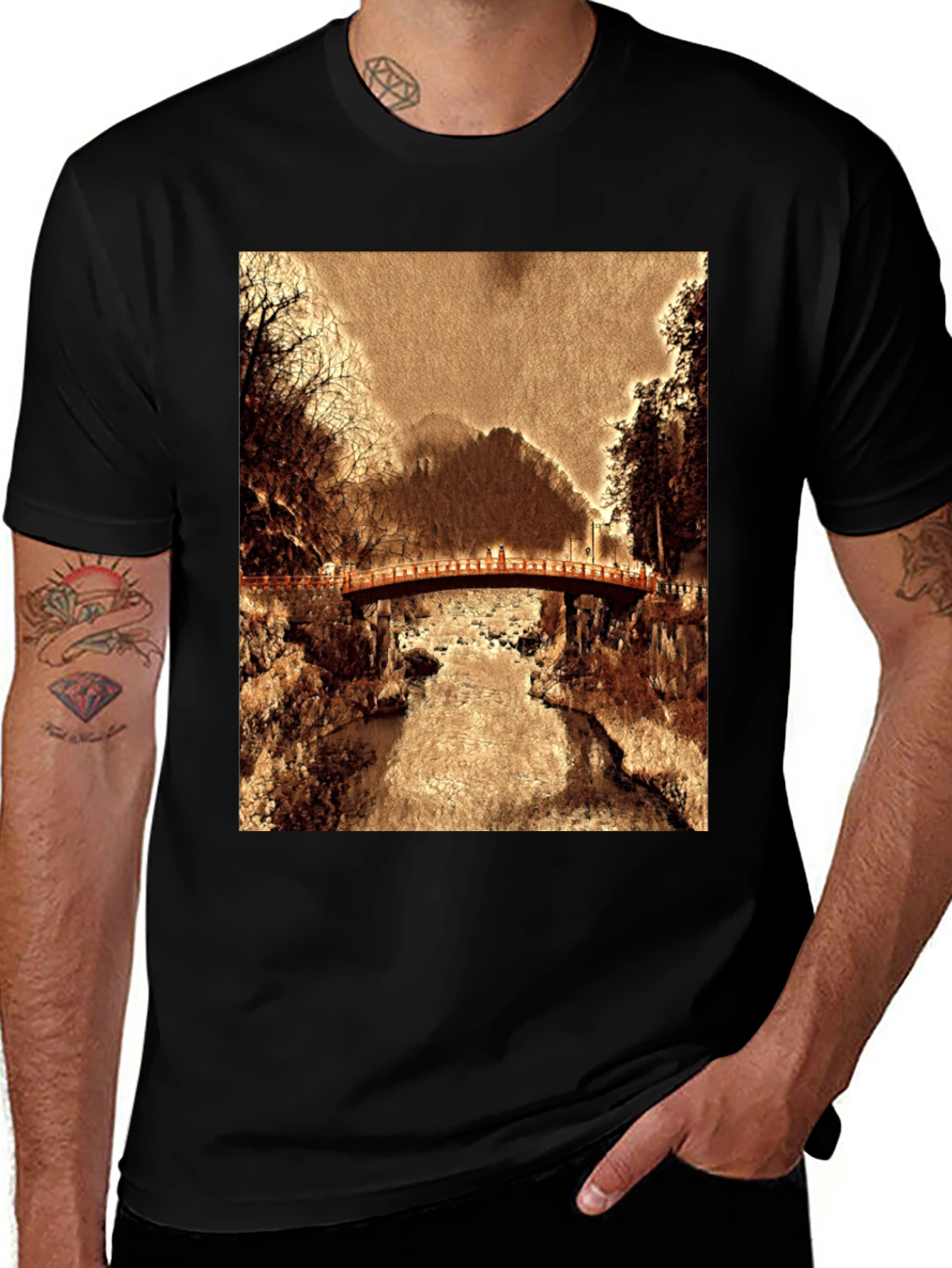 Vintage Bridge Graphic Tee - Classic Black T-Shirt