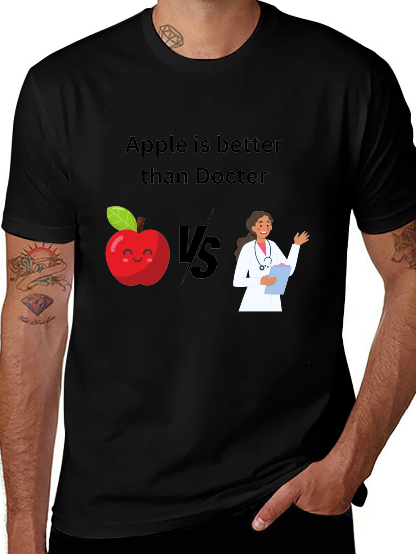 Variant 25 of Apple vs Doctor Graphic Tee - Health Humor