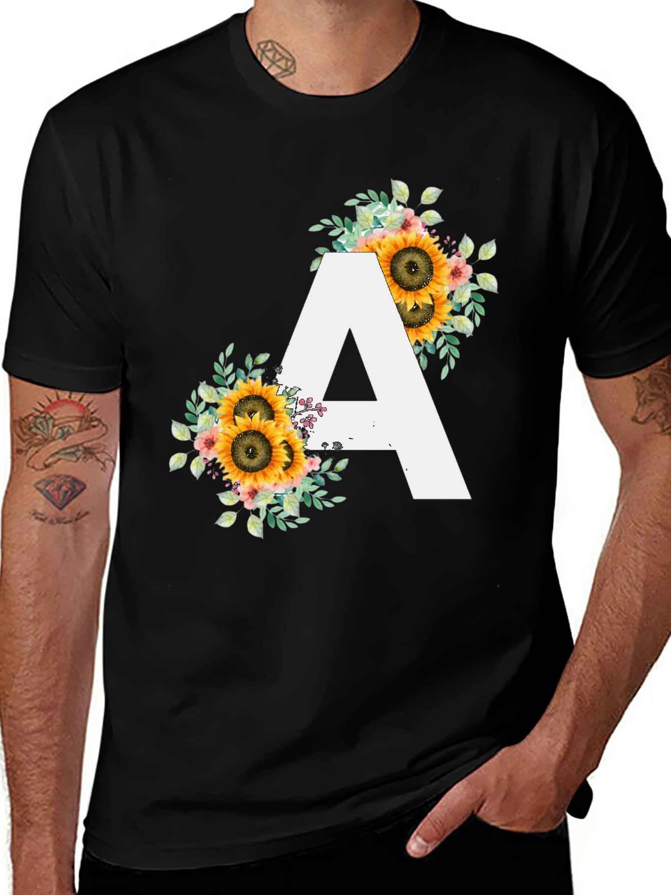 Variant 16 of Sunflower Letter A Black T-Shirt