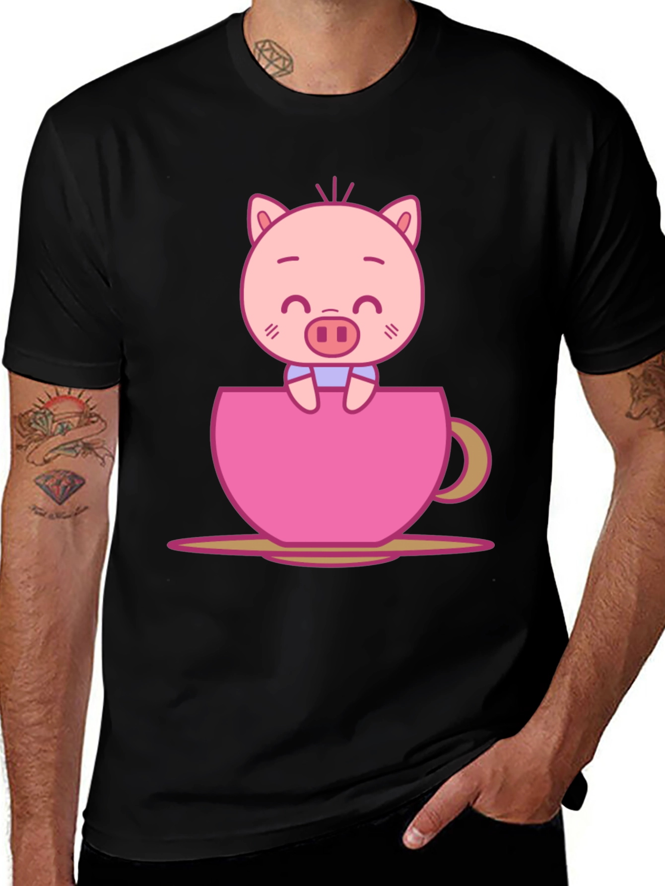 Variant 17 of Pig in a Cup Black T-Shirt