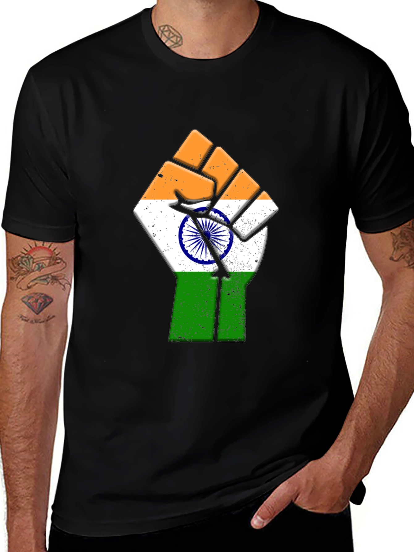 Variant 19 of Indian Flag Fist Graphic Tee - Patriotic Pride