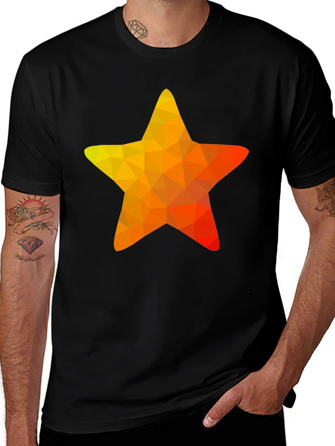 Variant 26 of Geometric Star Graphic Tee - Casual Black T-Shirt