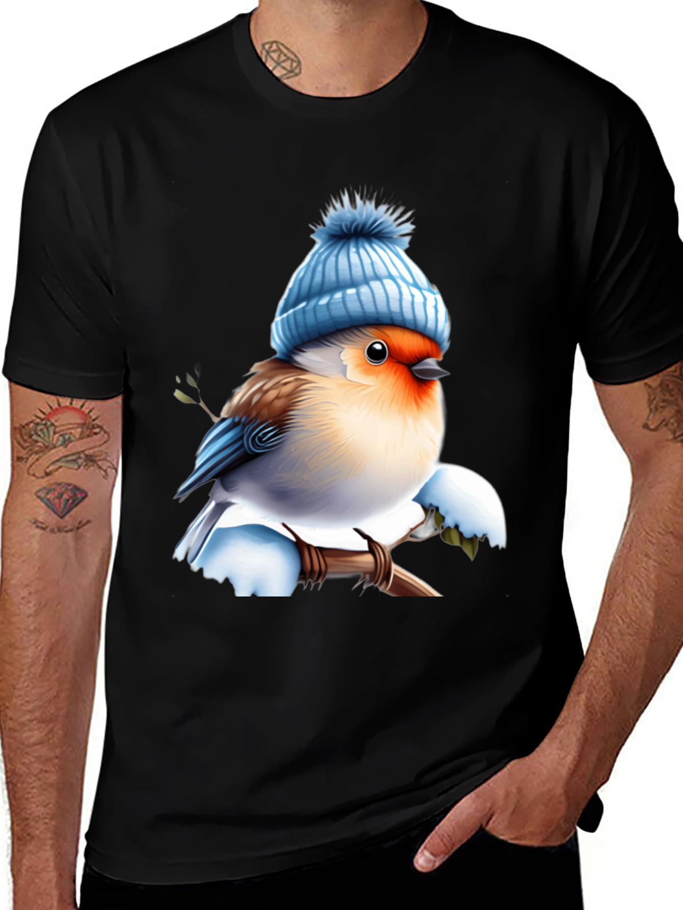 Winter Bird T-Shirt - Cute Blue Hat Design