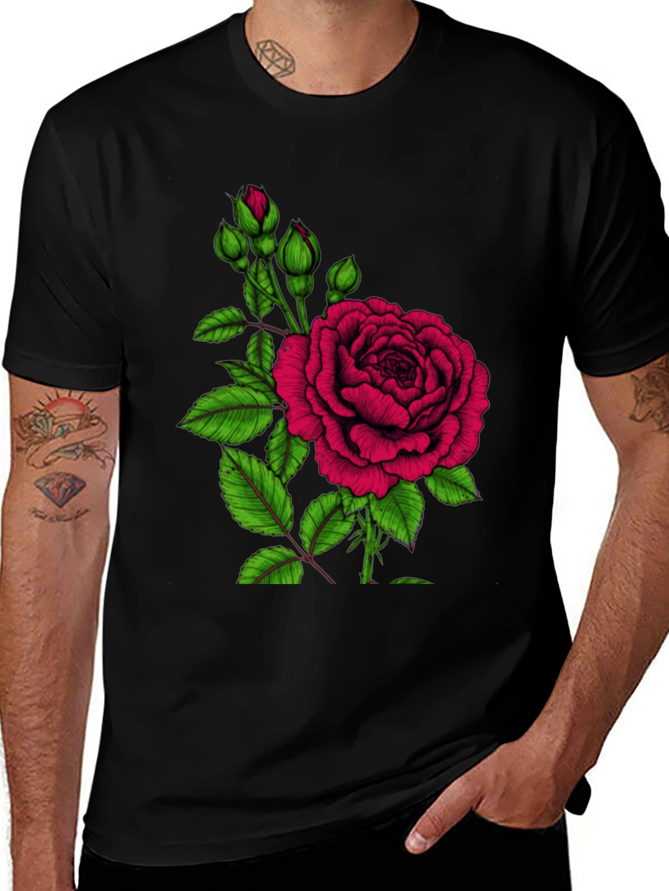 Variant 12 of Black Rose Graphic T-Shirt - Elegant Floral Design