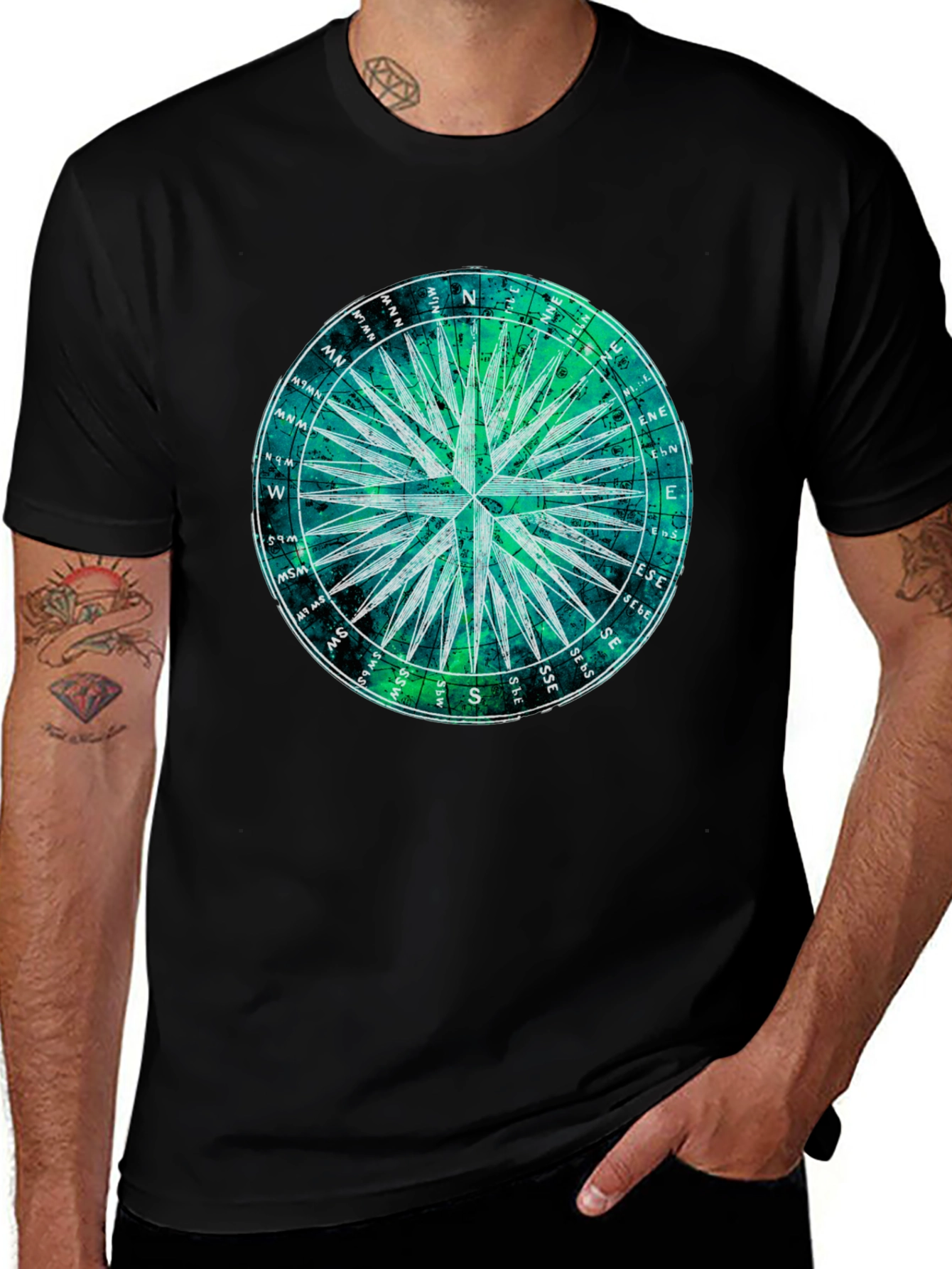 Variant 4 of Compass Rose Graphic T-Shirt - Classic Black