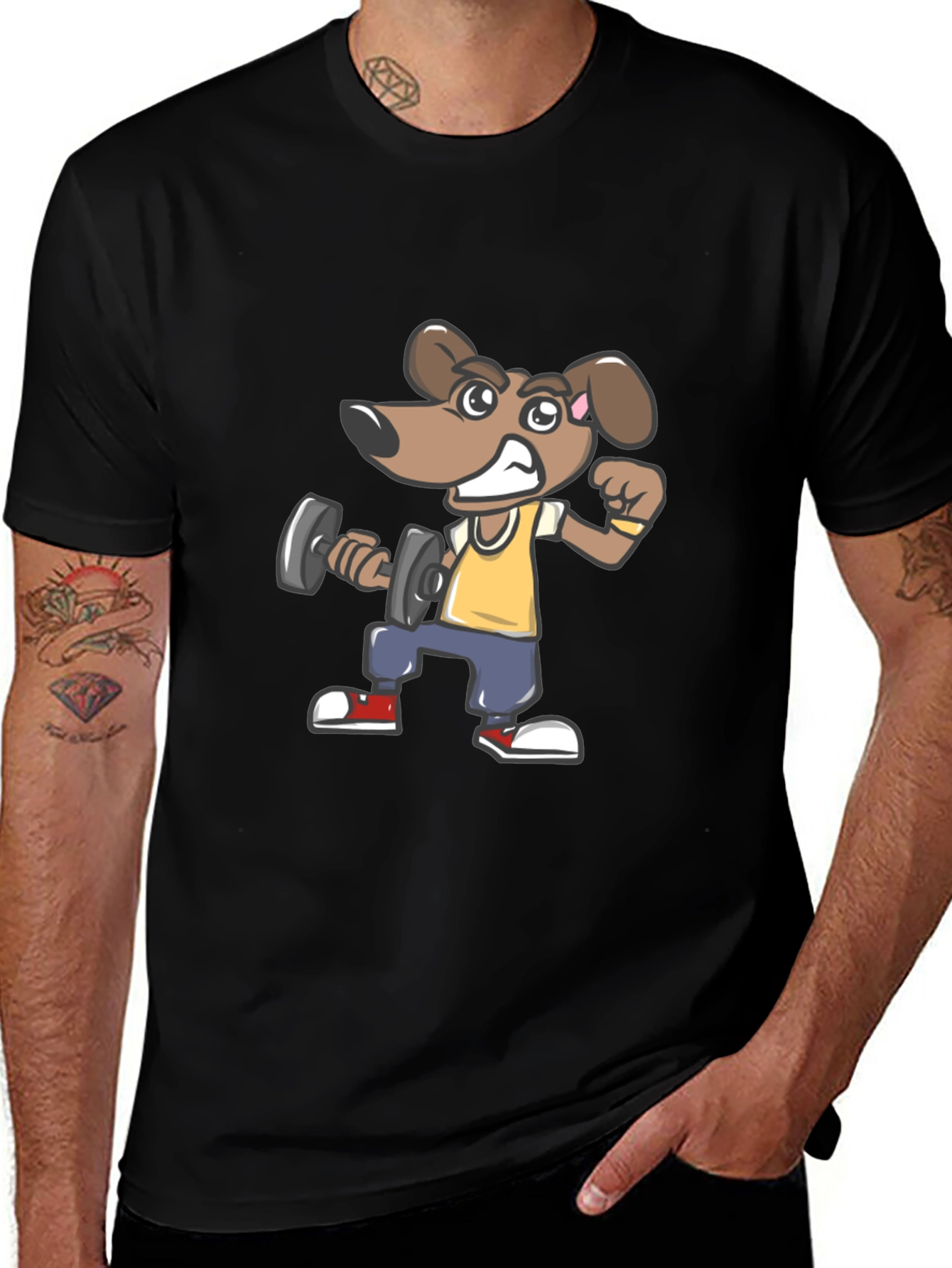Variant 5 of Dog Lifting Dumbbell Black T-Shirt
