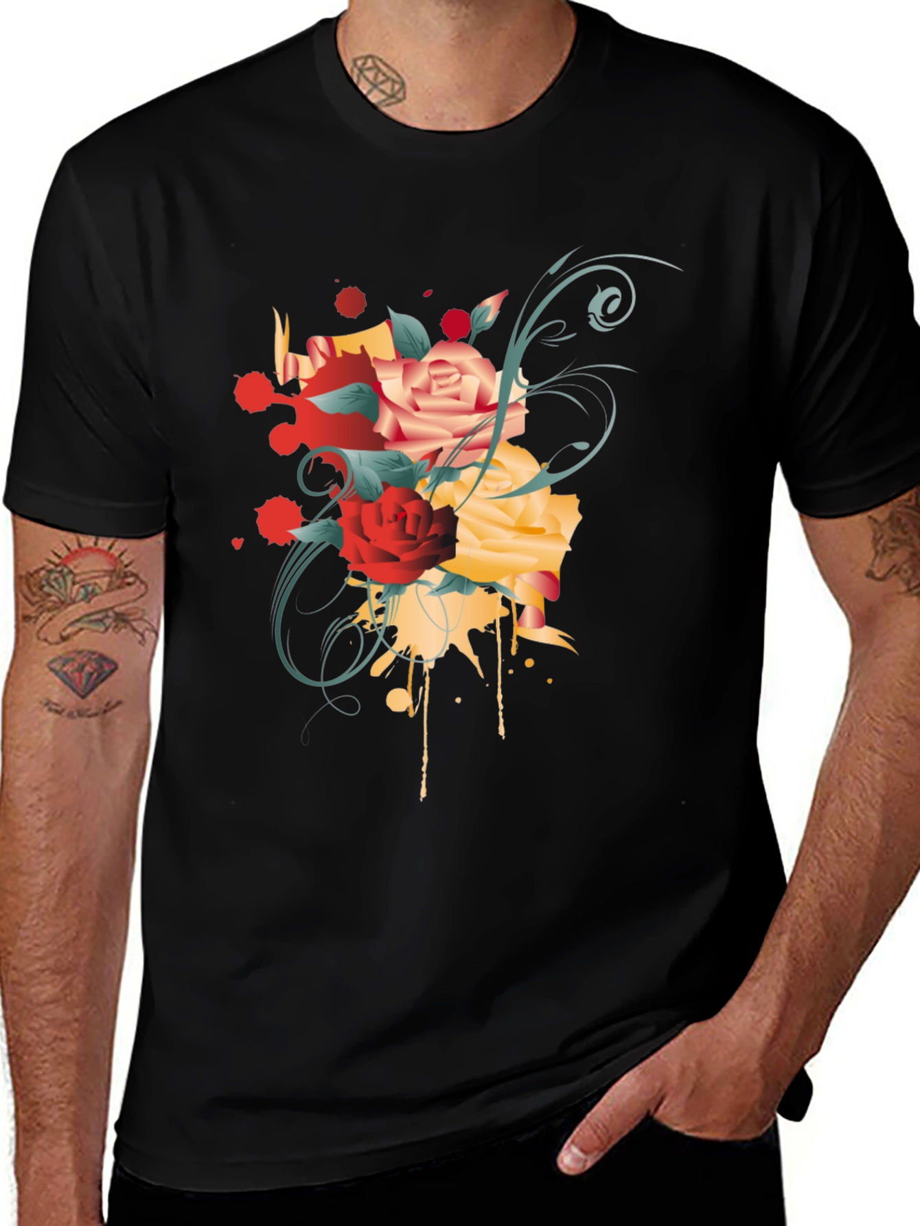 Variant 19 of Floral Rose Graphic Black T-Shirt