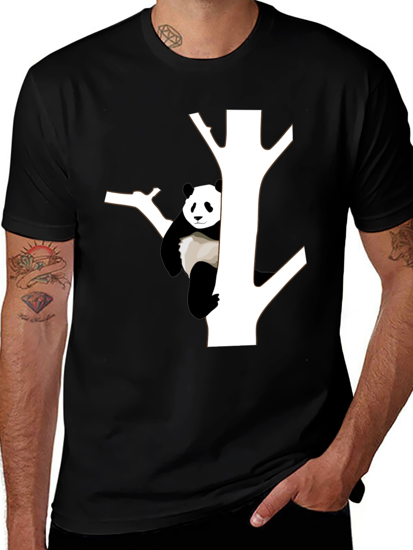 Variant 12 of Panda Tree Graphic Tee - Stylish Black T-Shirt