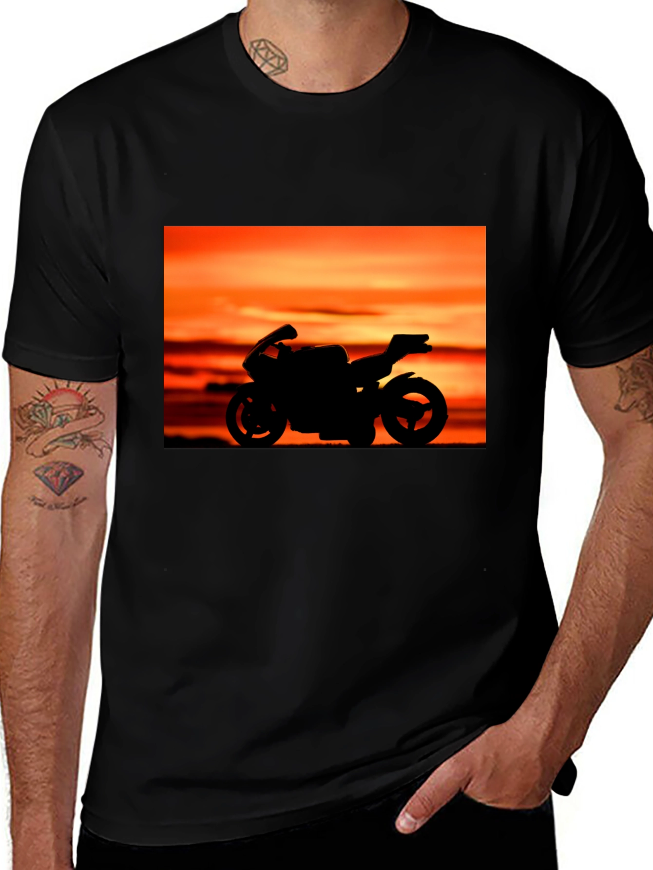 Variant 24 of Sunset Motorcycle T-Shirt - Black Graphic Tee