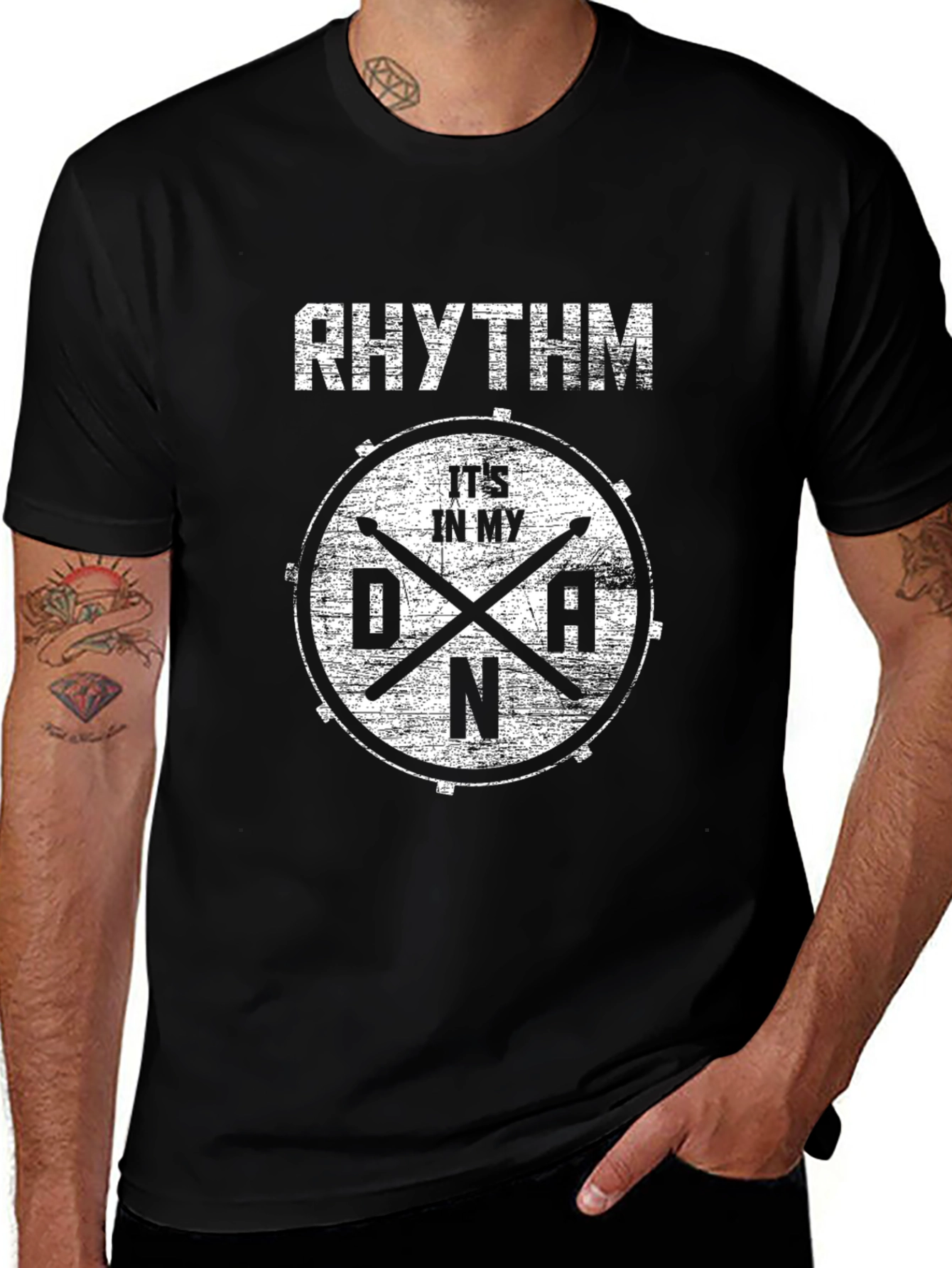 Variant 30 of Rhythm DNA Drummer T-Shirt - Black Cotton Tee