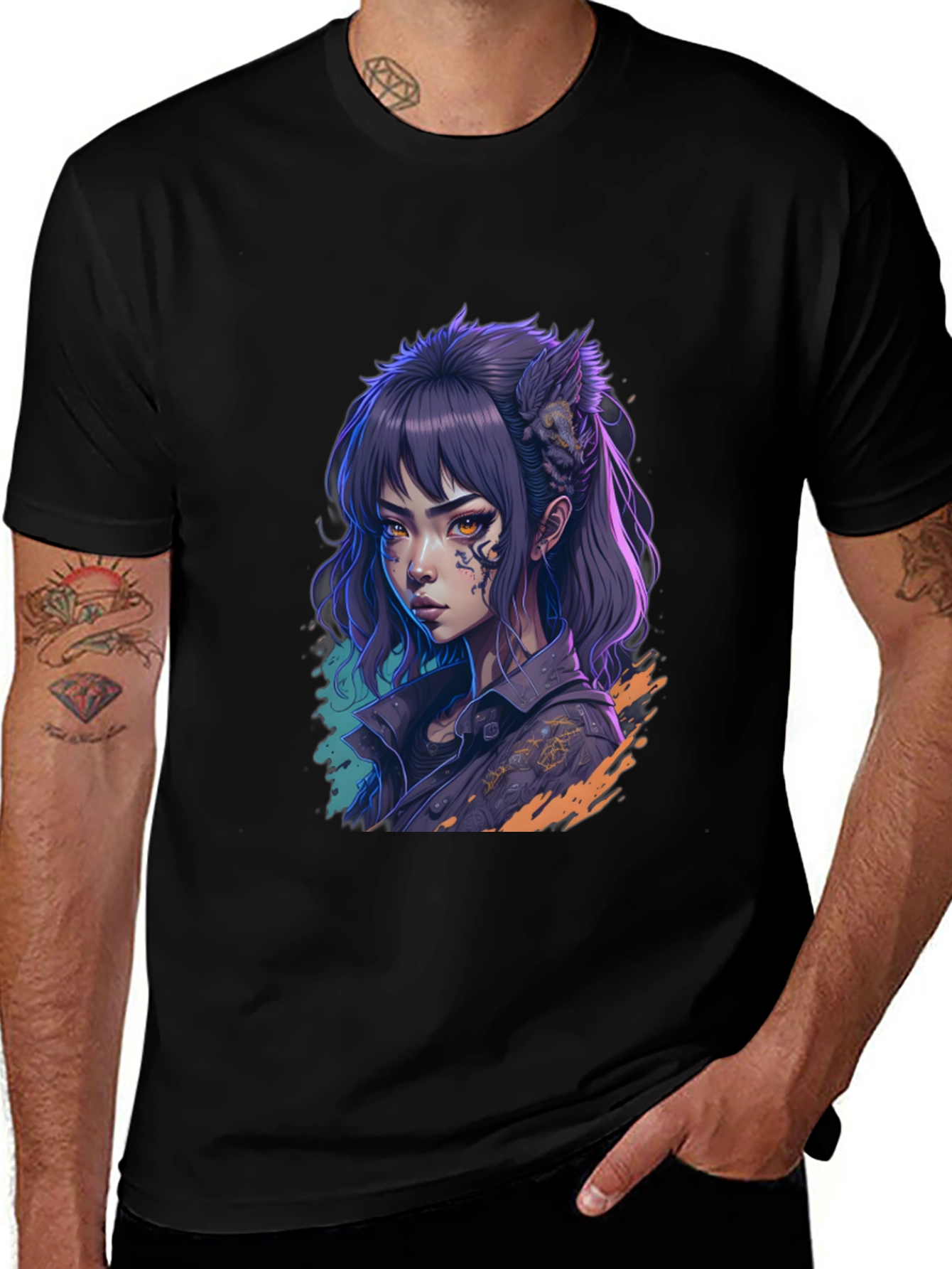 Variant 28 of Anime Girl Graphic Black T-Shirt