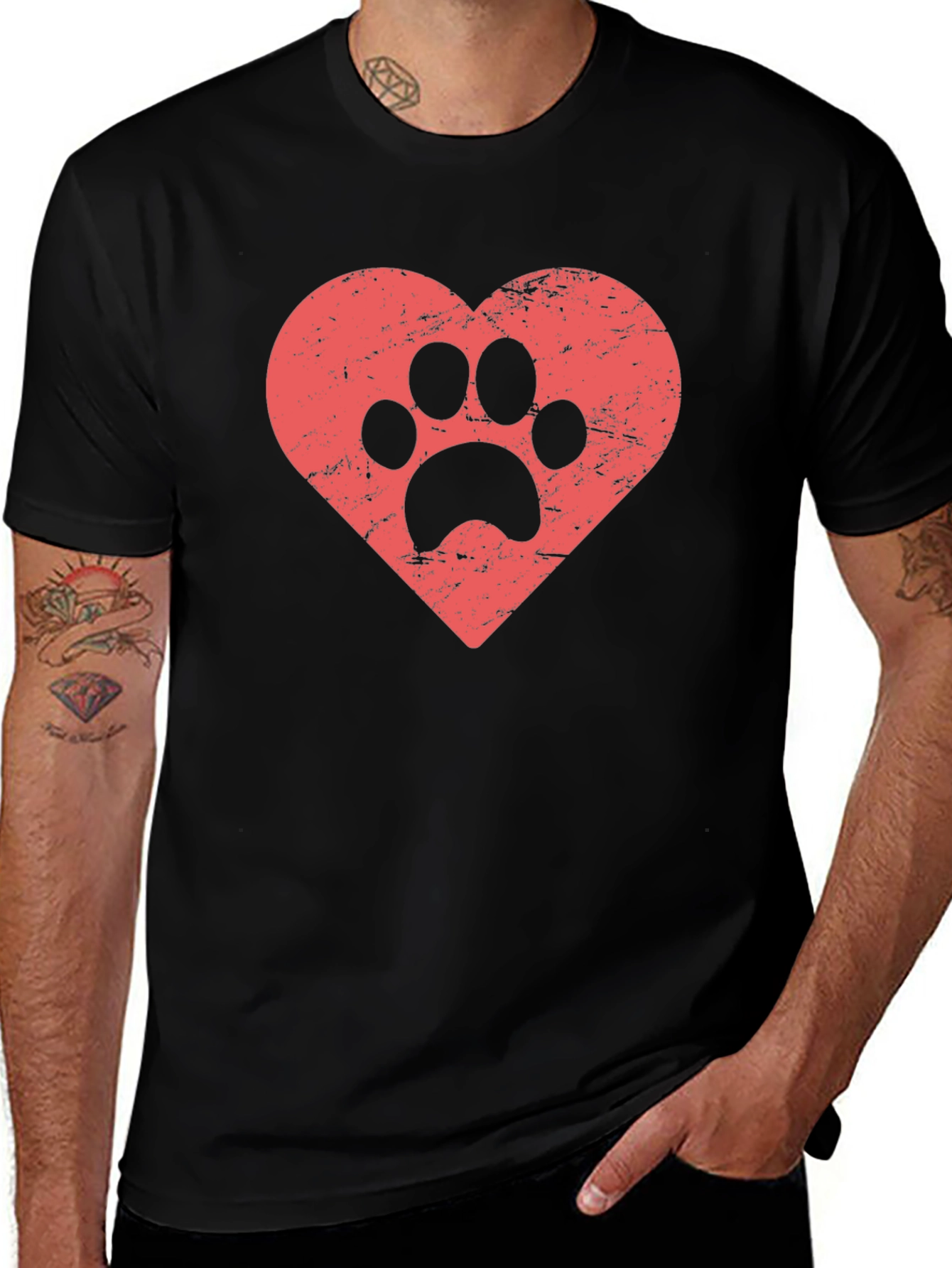 Dog Paw Heart Graphic Tee - Black