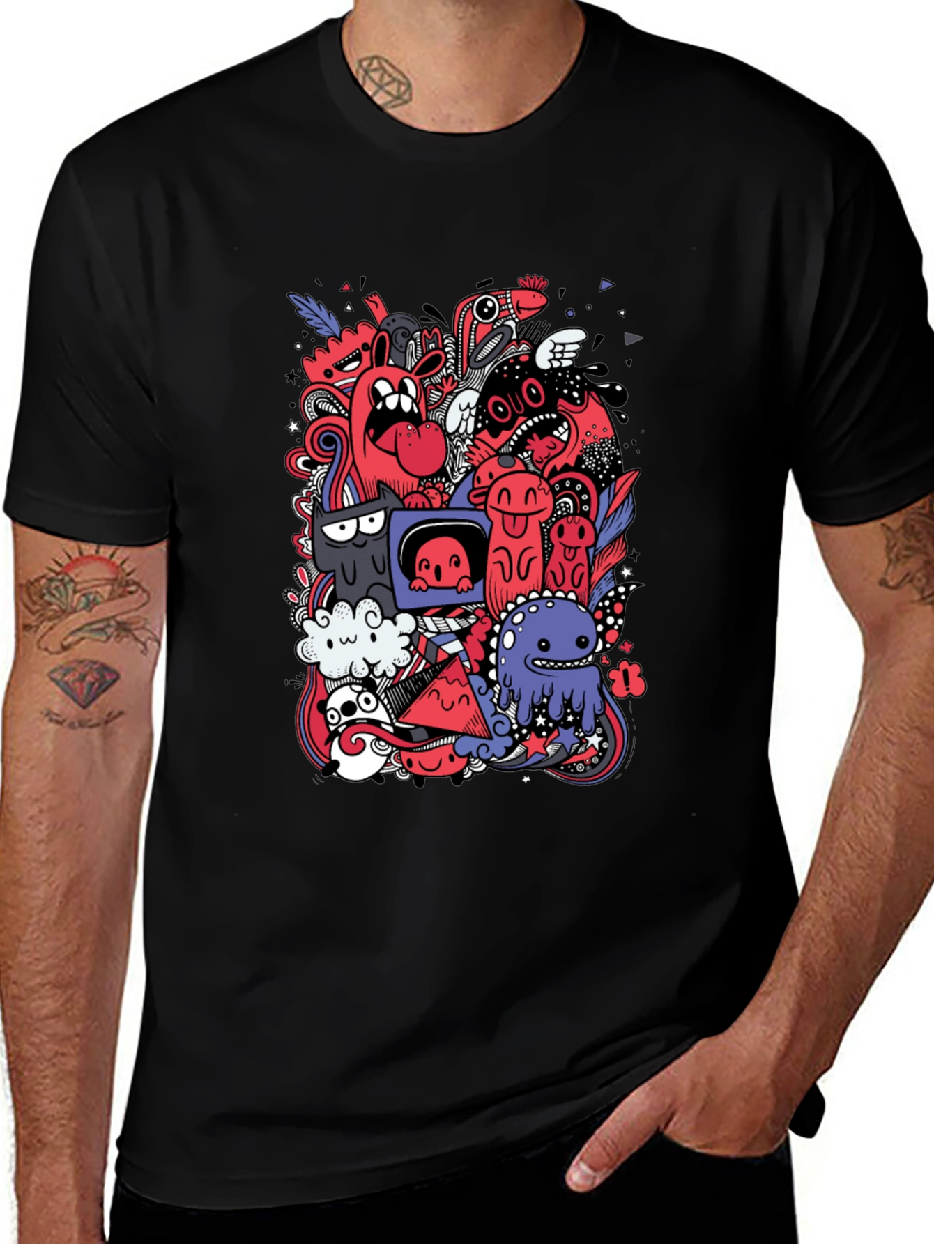 Variant 8 of Monster Doodle Graphic Black T-Shirt