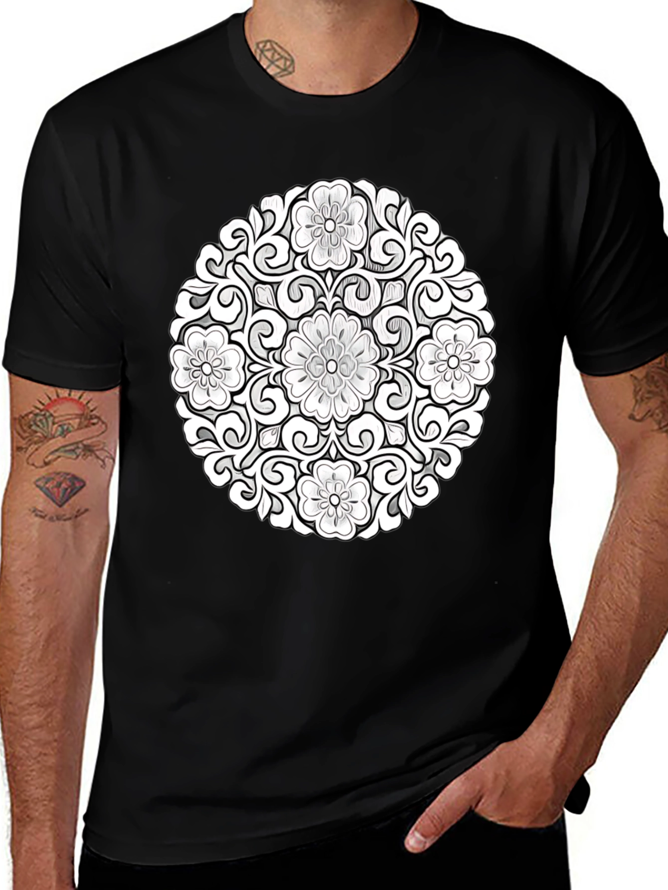 Variant 18 of Floral Mandala Graphic Tee - Black