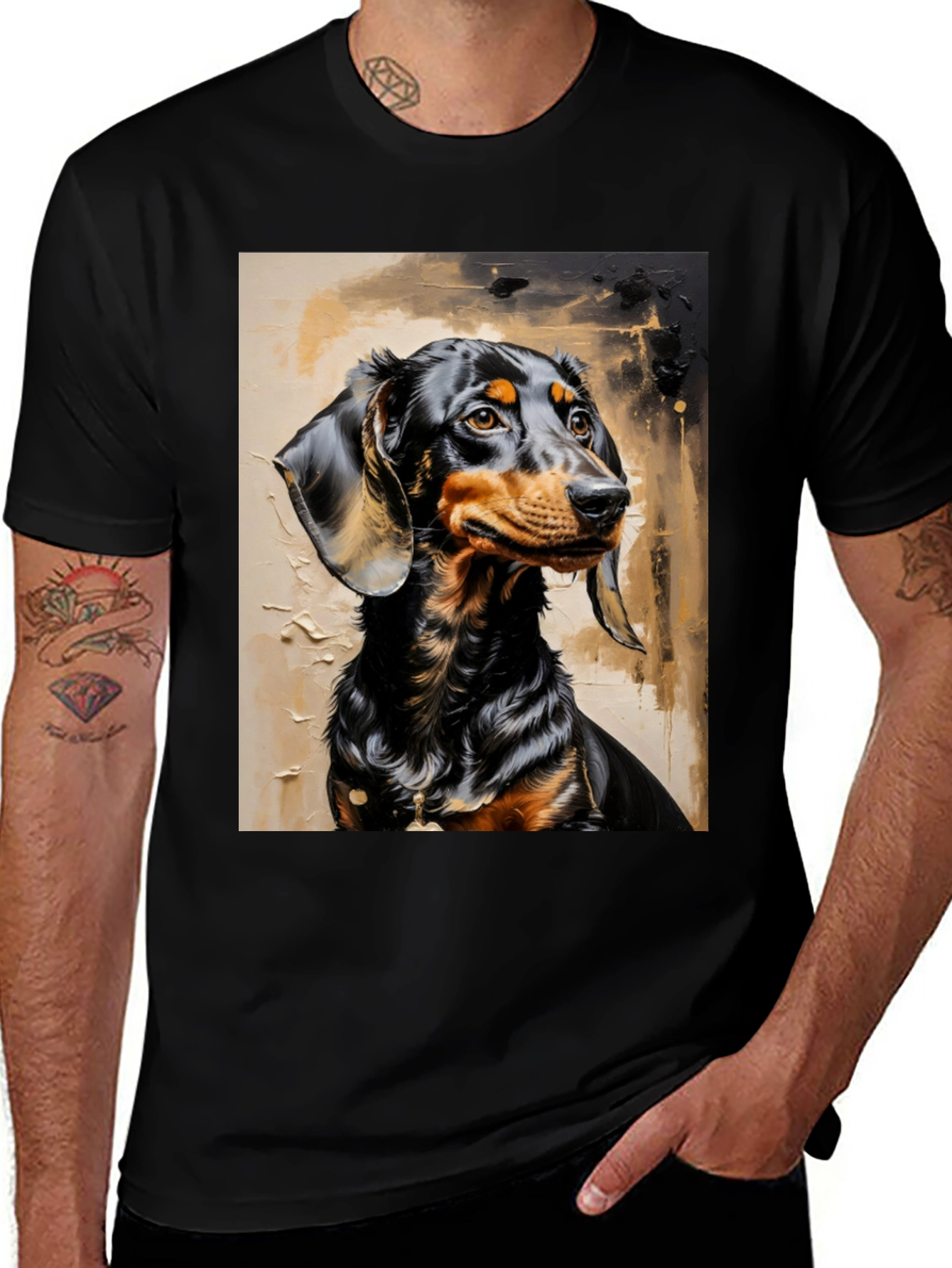Dachshund Art Print Black T-Shirt - Unique Dog Lover Tee