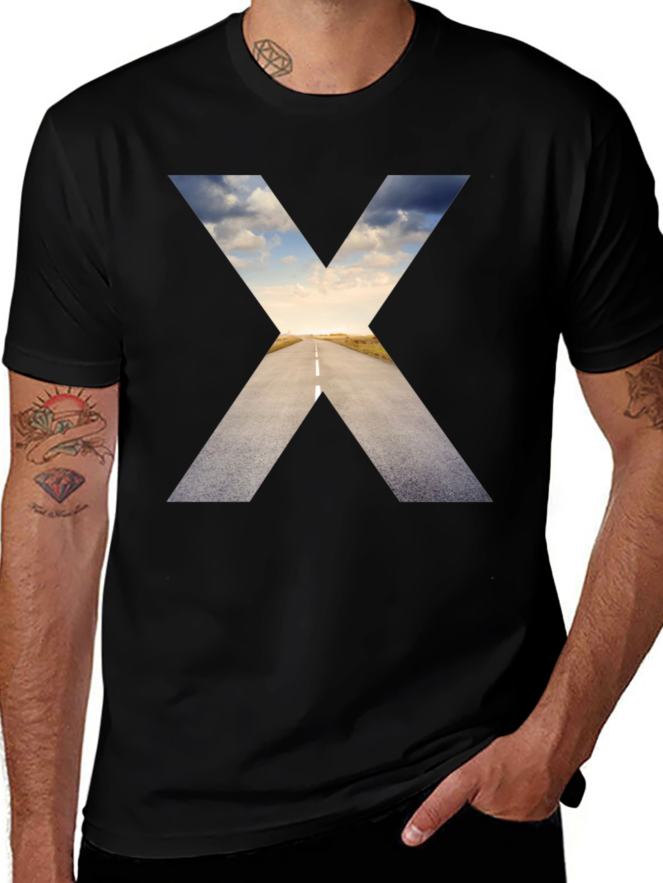 Variant 18 of Road to Horizon Graphic Tee - Black Cotton Shirt