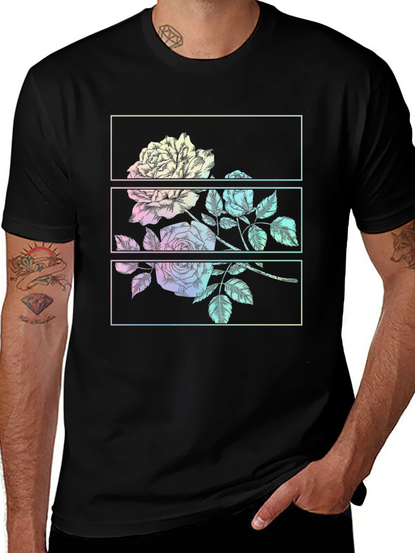 Variant 17 of Floral Panel T-Shirt - Unique Rose Graphic Tee