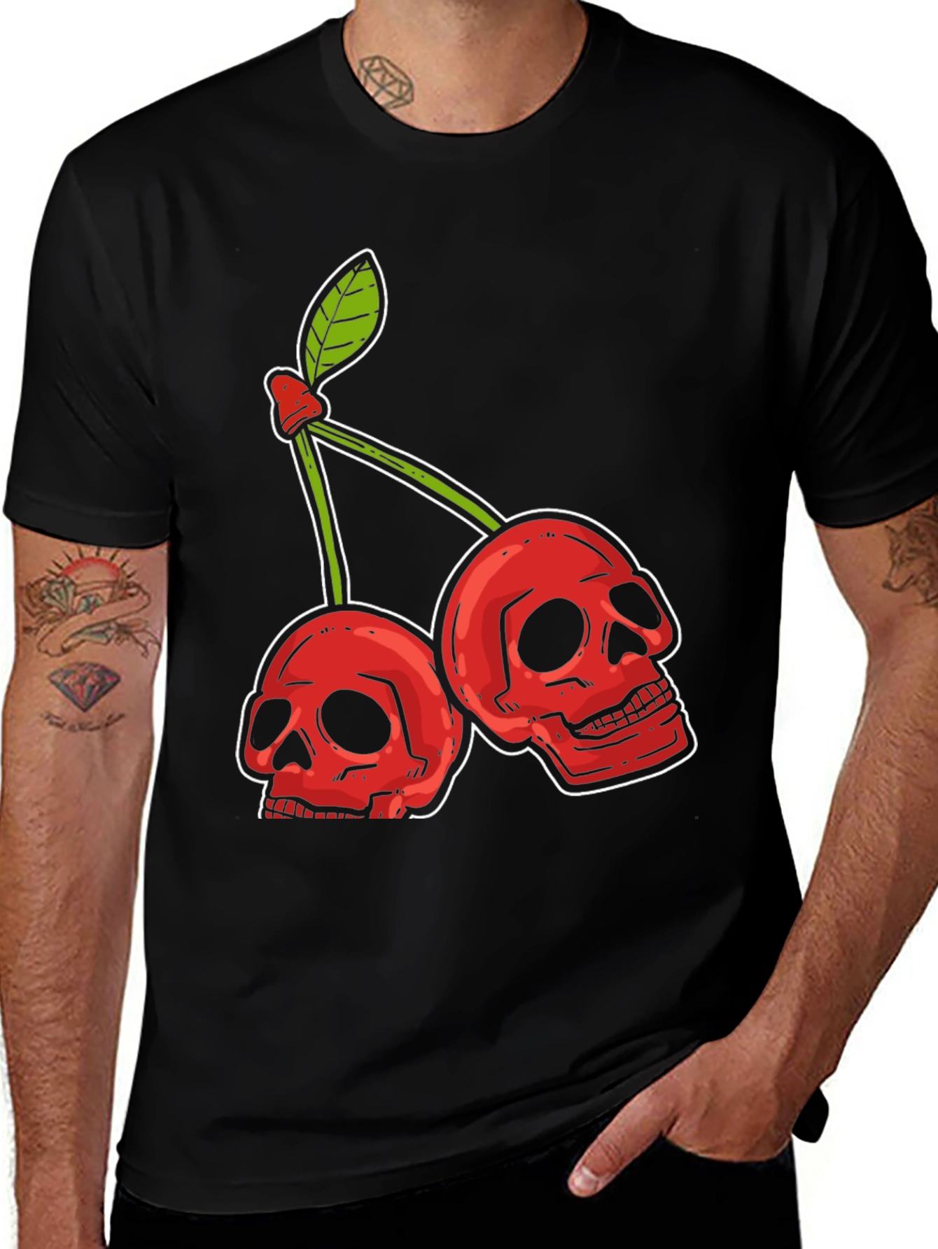 Variant 18 of Skull Cherry Graphic Tee - Edgy Streetwear