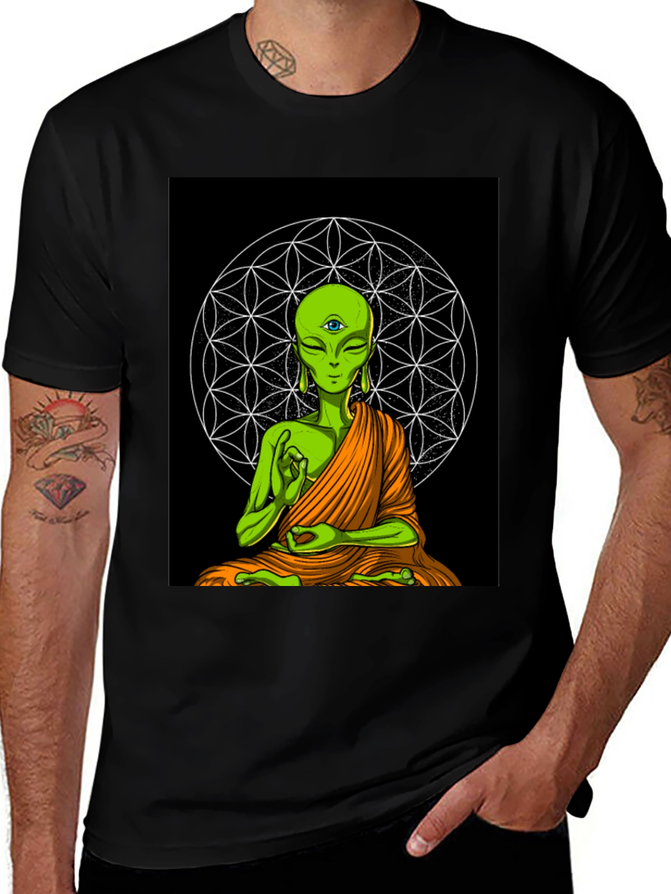 Variant 28 of Alien Buddha T-Shirt - Meditating Graphic Tee