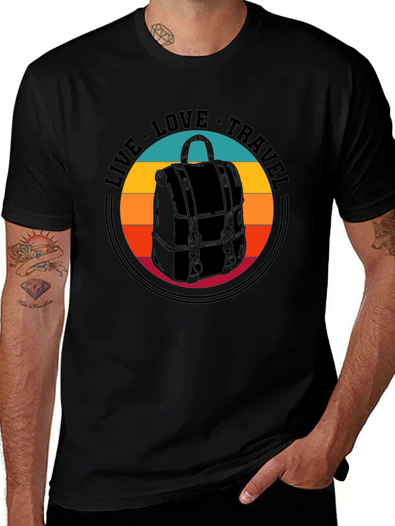Live Love Travel Backpack Graphic T-Shirt